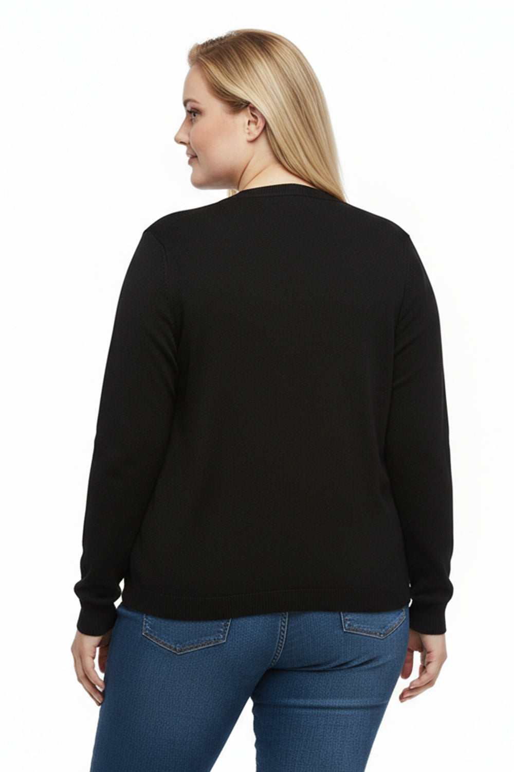 La Cera Long Sleeve Cardigan with Pockets - Plus Size - La Cera