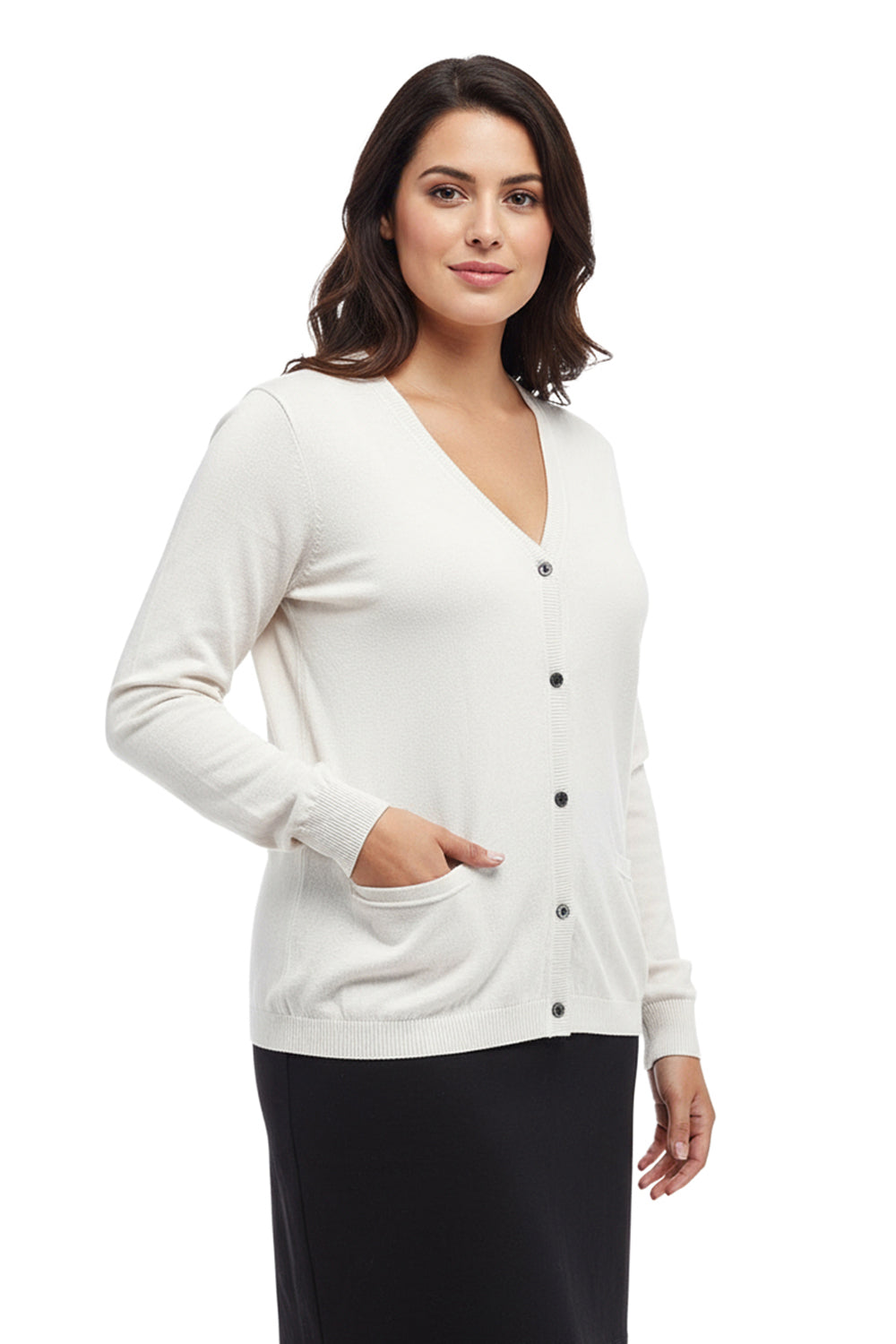 La Cera Long Sleeve Cardigan with Pockets - Plus Size - La Cera
