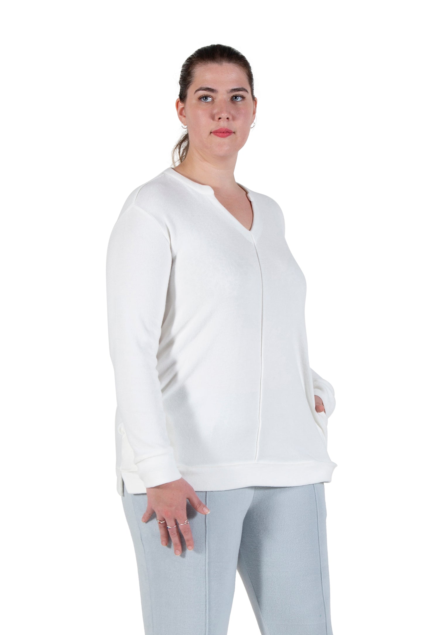 Plus Size Comfort Luxe Collection Cozy Knit V- Neck Tunic