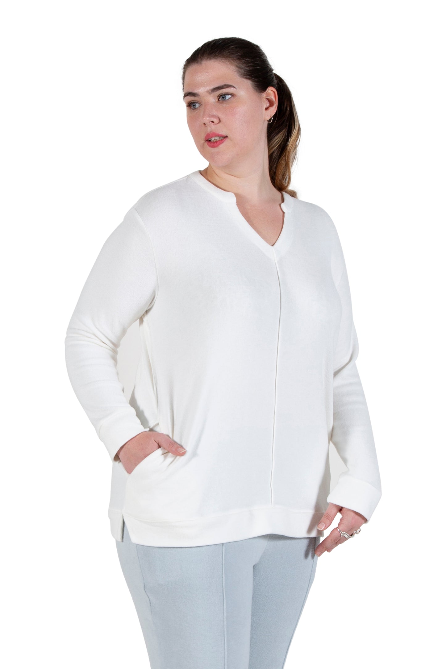 Plus Size Comfort Luxe Collection Cozy Knit V- Neck Tunic