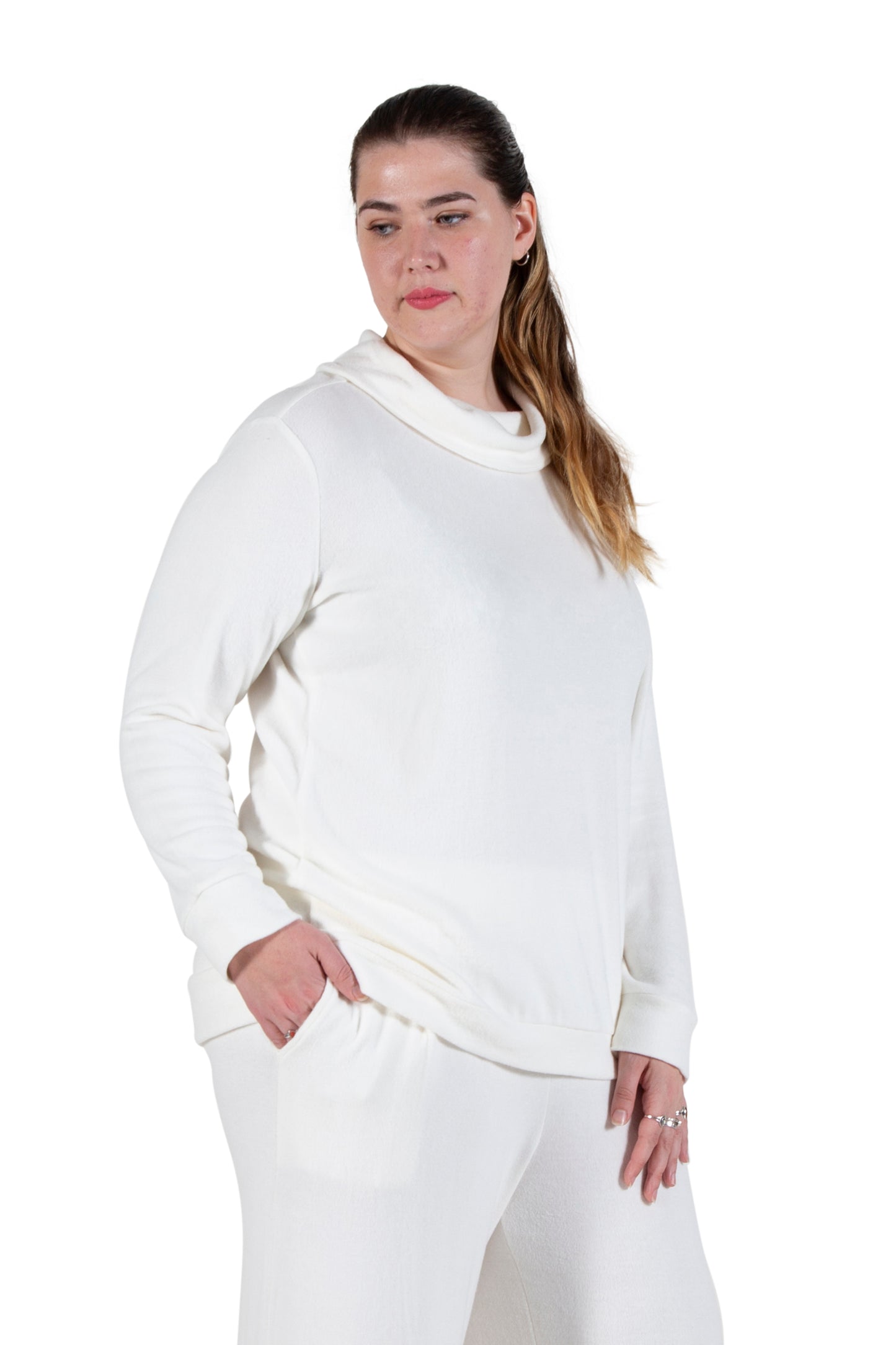Plus Size Comfort Luxe Collection Cozy Knit Cowl Neck Top