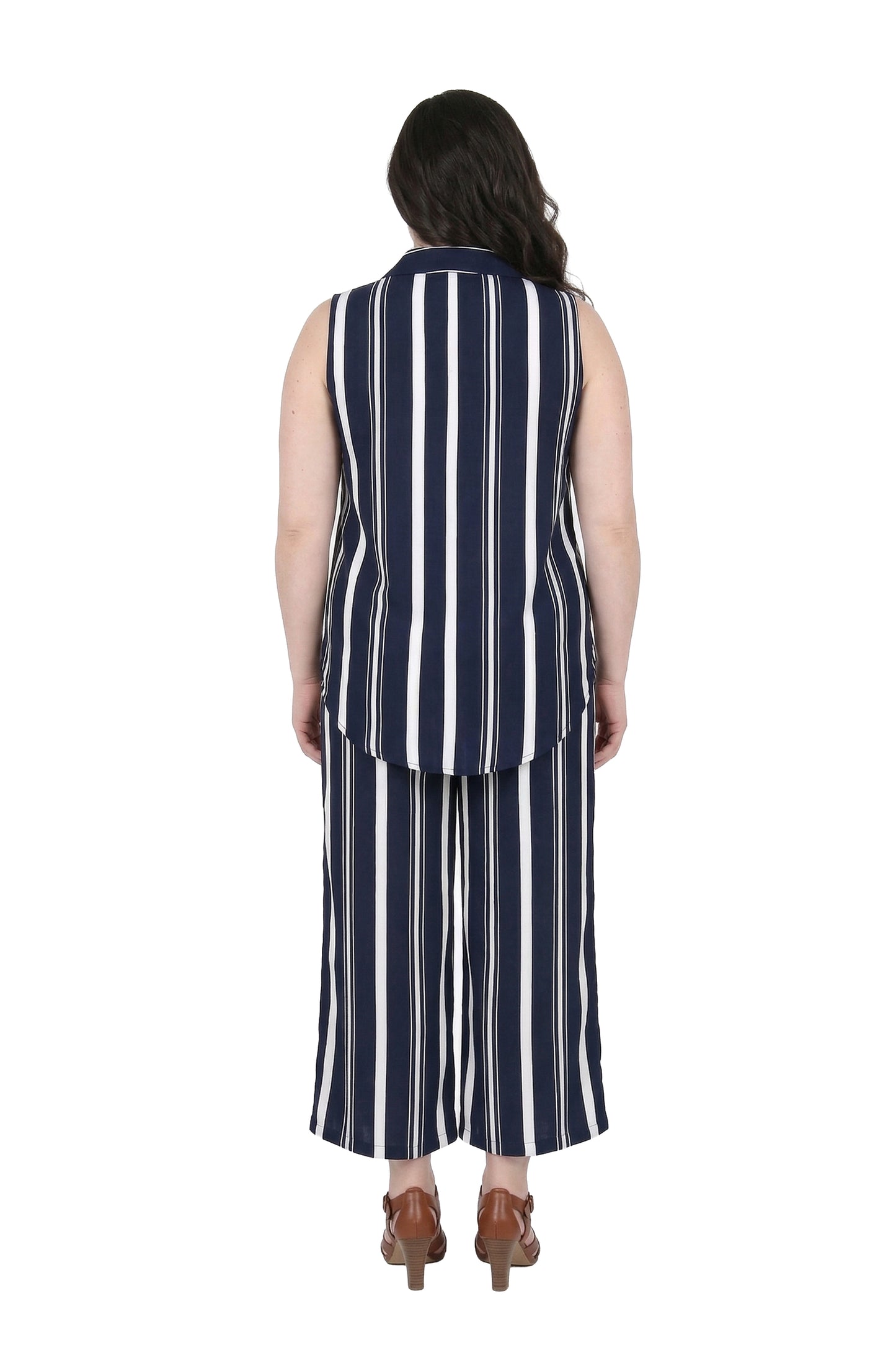 Navy and White Plus Size Sleeveless Set - La Cera