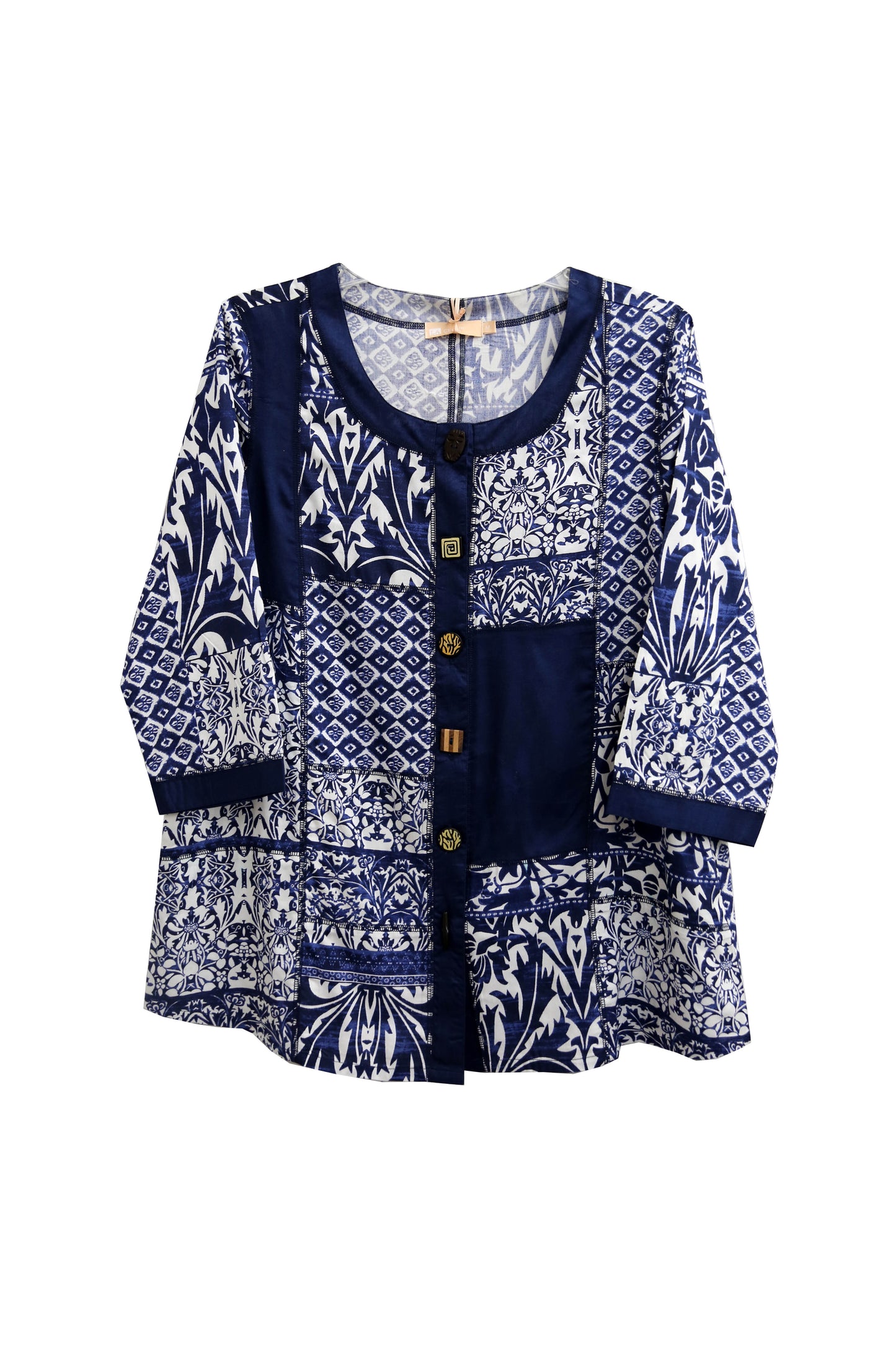 La Cera Plus Size Navy Mosaic Tile Print Top - La Cera