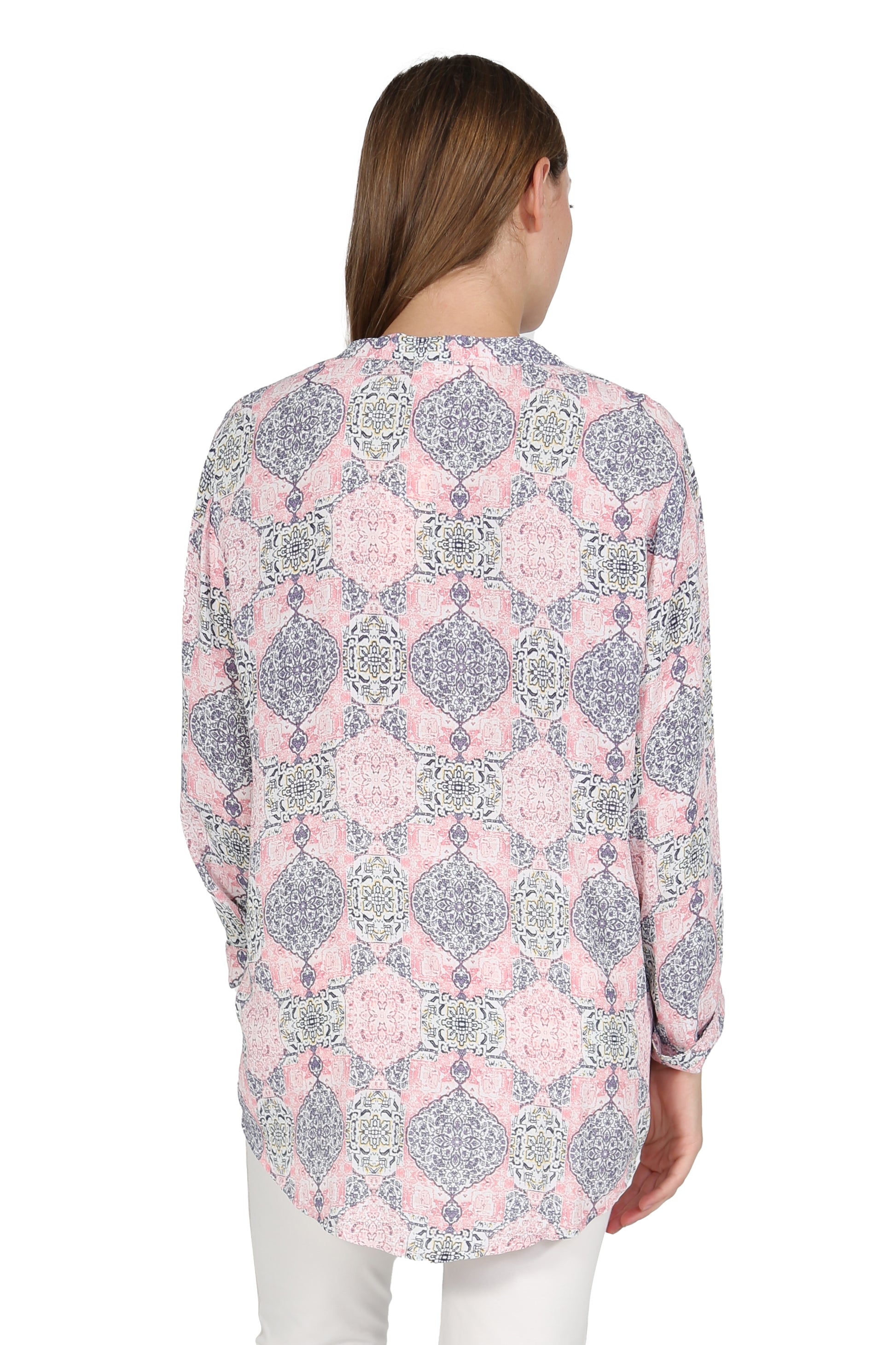 Pleat Front Printed Rayon Top - La Cera