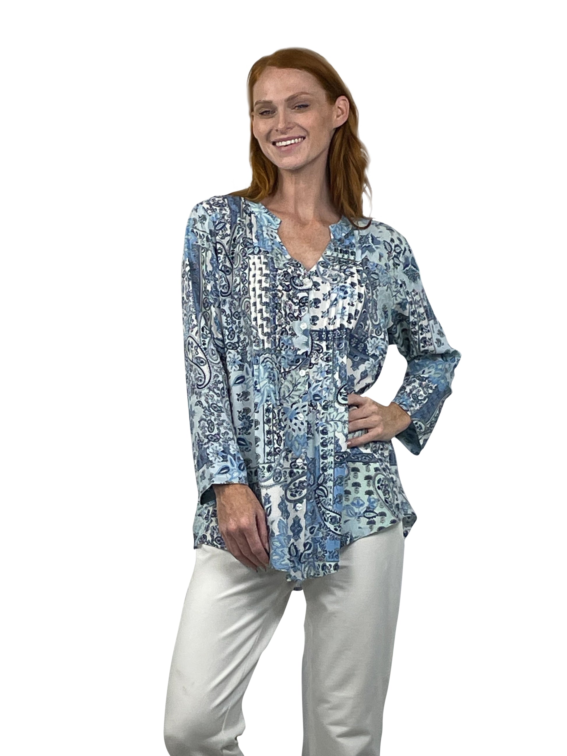 La Cera Patchwork Paisley Release Pleat Tunic - La Cera