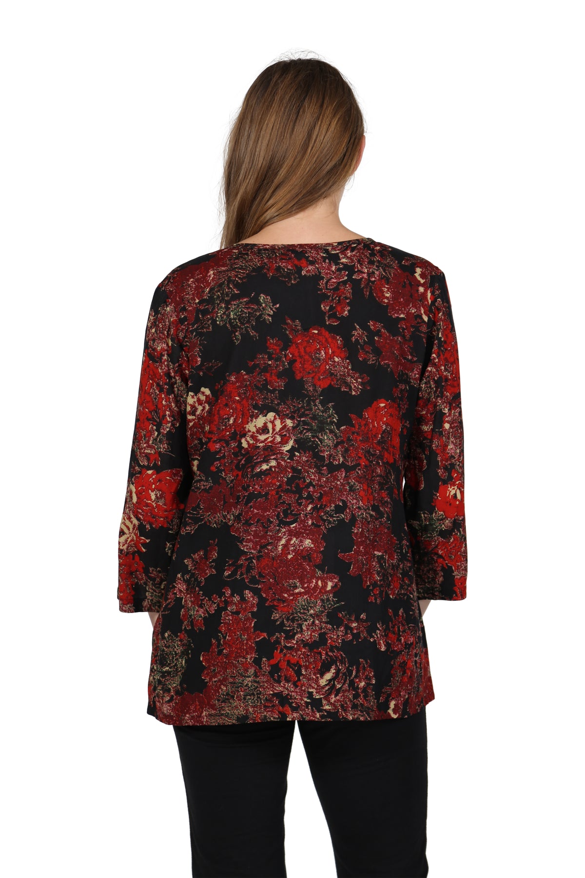 La Cera ¾ Sleeve Pleated Front Button Rayon Print Tunic