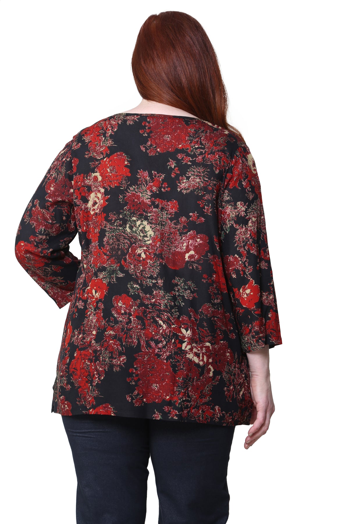 La Cera ¾ Sleeve Pleated Front Button Rayon Print Tunic