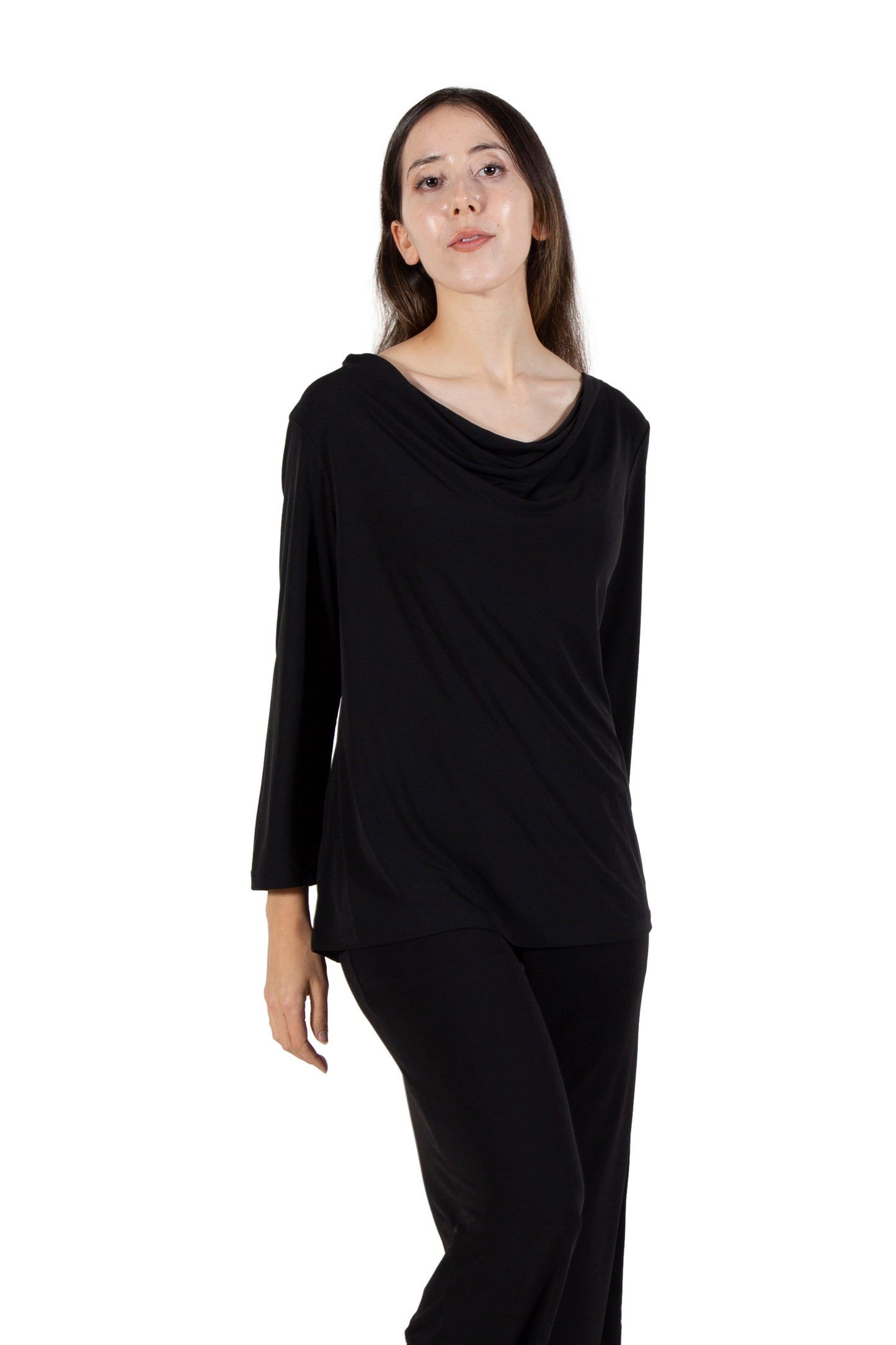 La Cera Solid Cowl Neck Top - La Cera