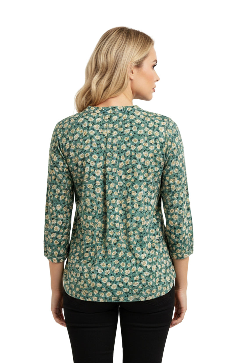 La Cera Sage Floral Pintuck Tunic - La Cera