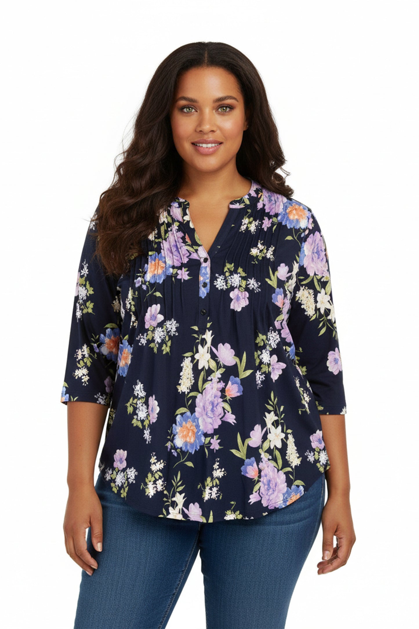 La Cera Plus Size Pleat Front Top