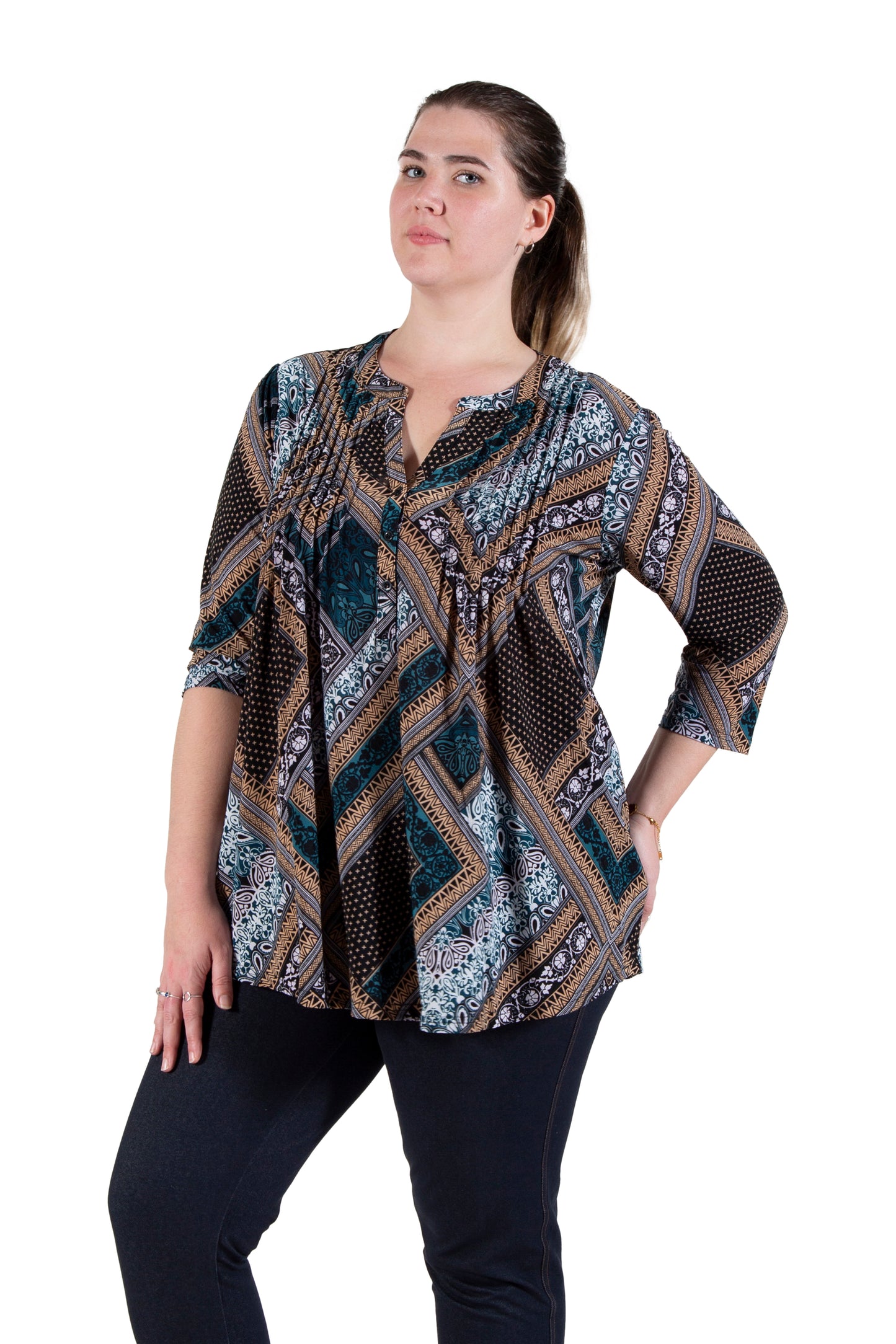 La Cera Plus Size Pleat Front Top