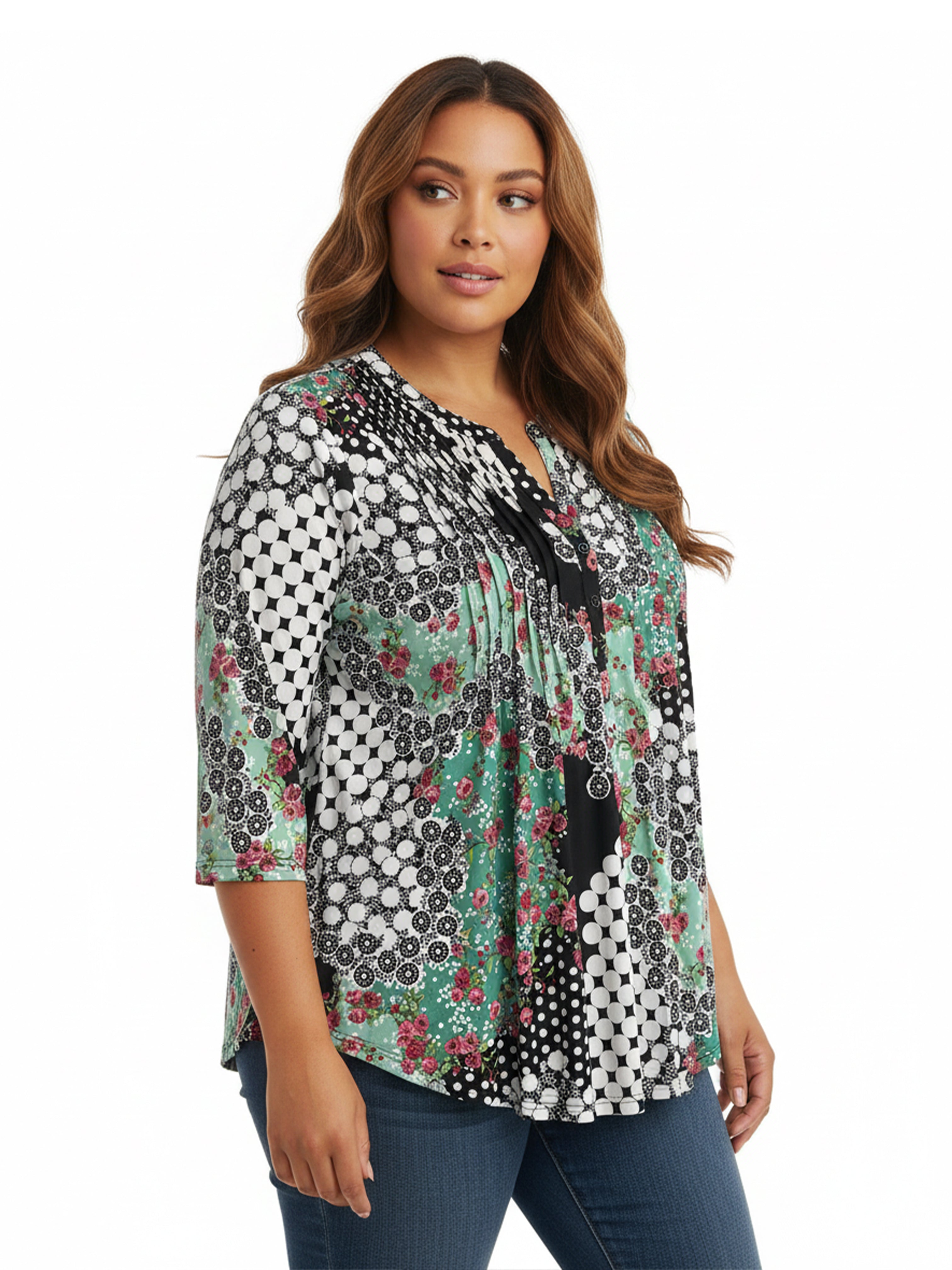 La Cera Plus Size Pleat Front Top - La Cera