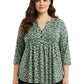 La Cera Plus Size Sage Floral Pintuck Tunic