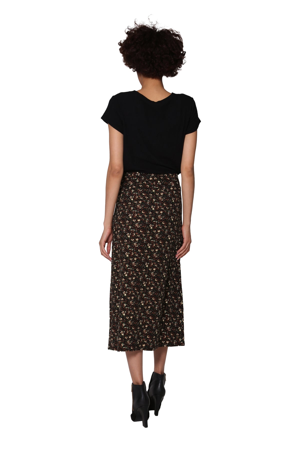 La Cera Floral Printed Cotton Corduroy Skirt - La Cera