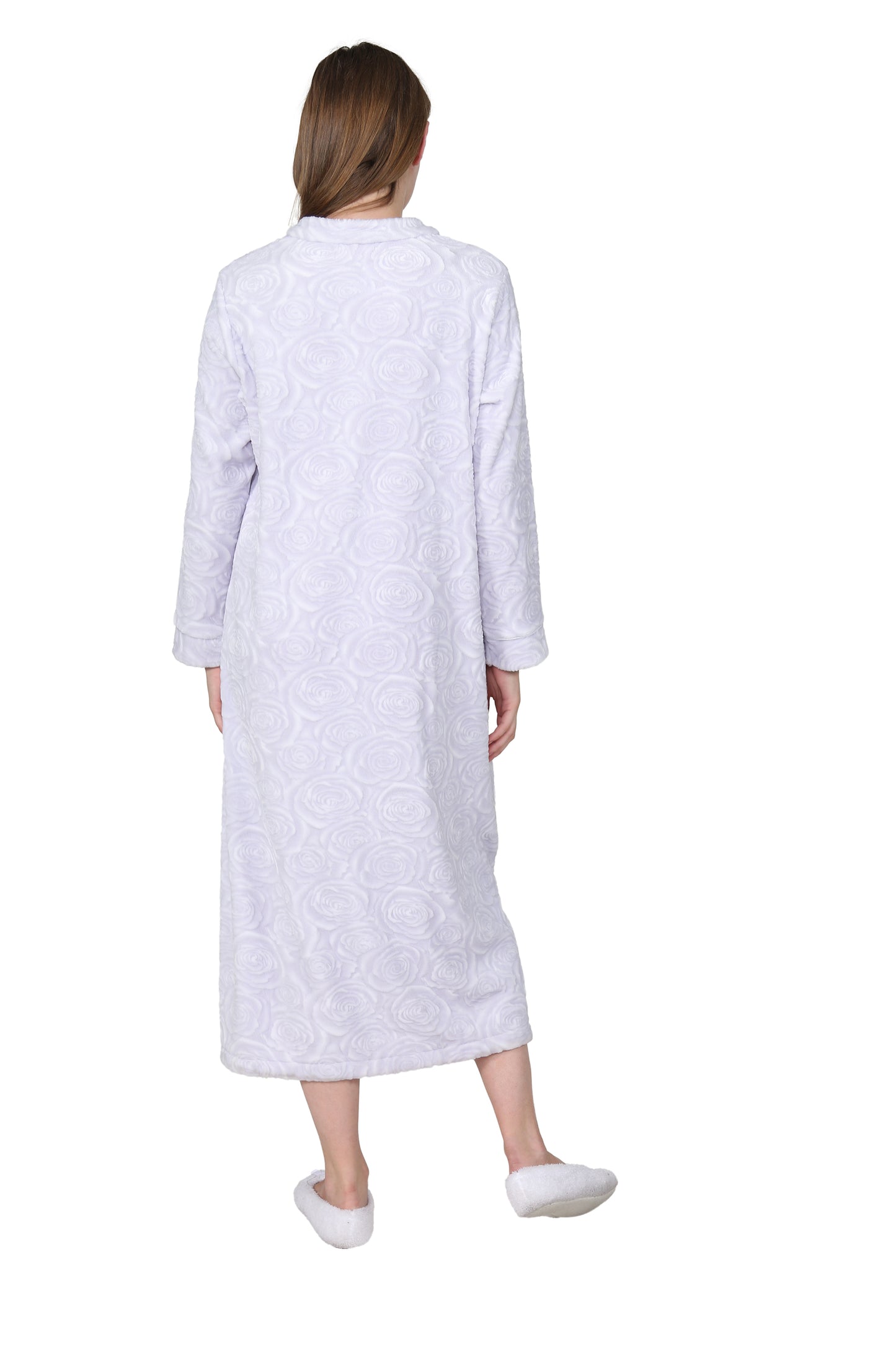 Rose Print Minky Zip Front Fleece Robe - La Cera