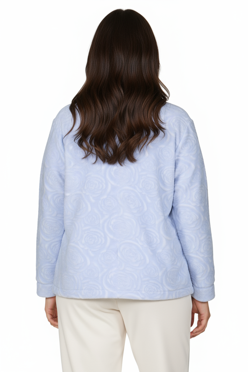 Plus Size LA CERA Women's Fleece Rose Sculptured Bed Jacket