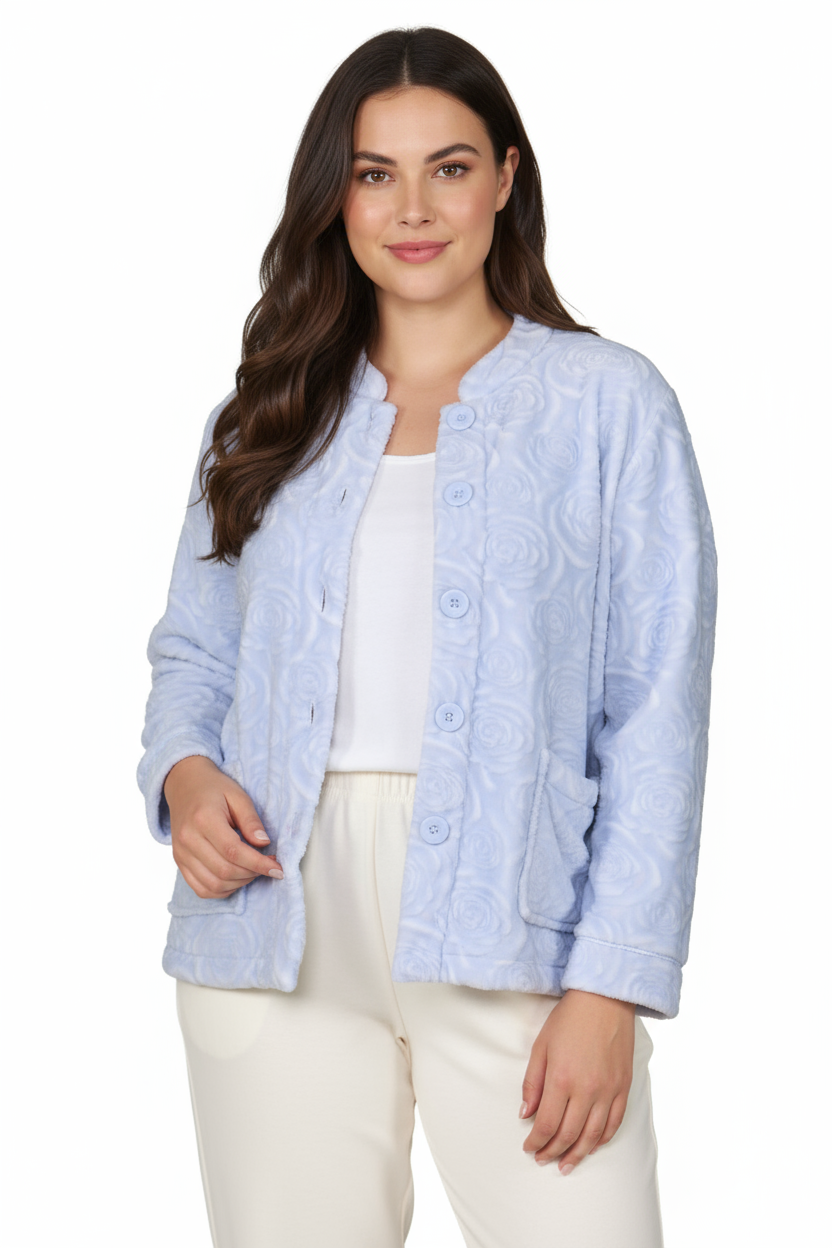 Plus Size LA CERA Women's Fleece Rose Sculptured Bed Jacket