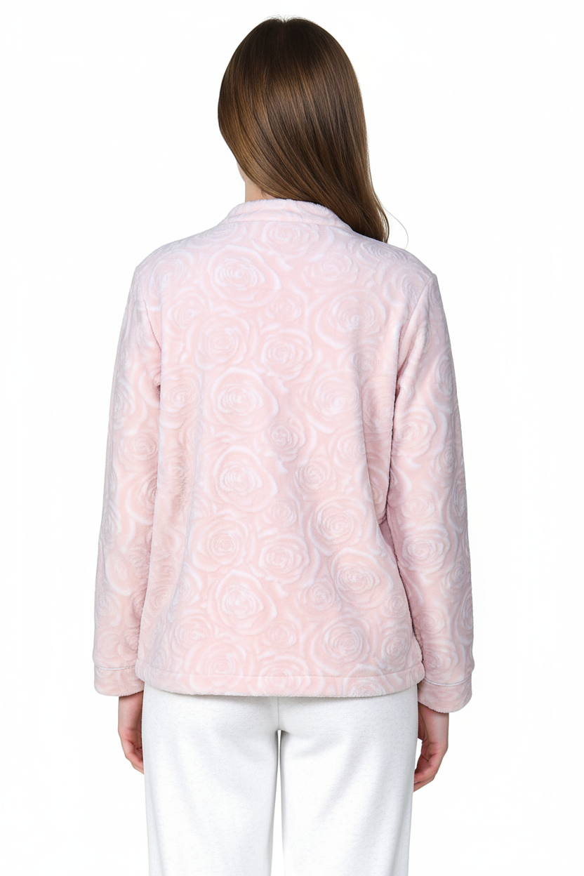 LA CERA Women's Fleece Rose Sculptured Bed Jacket - La Cera