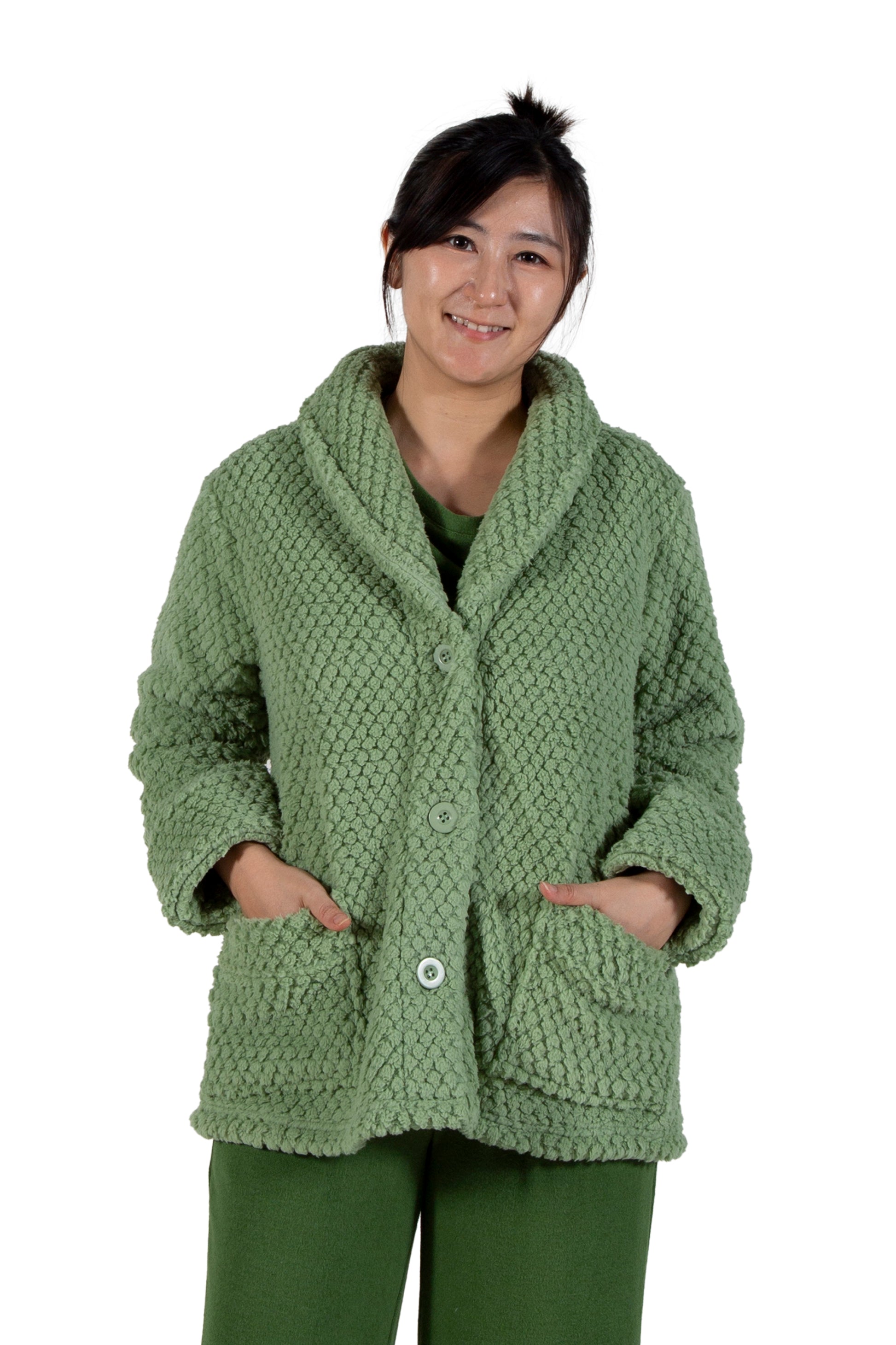 La Cera Honeycomb Fleece Bed Jacket - La Cera