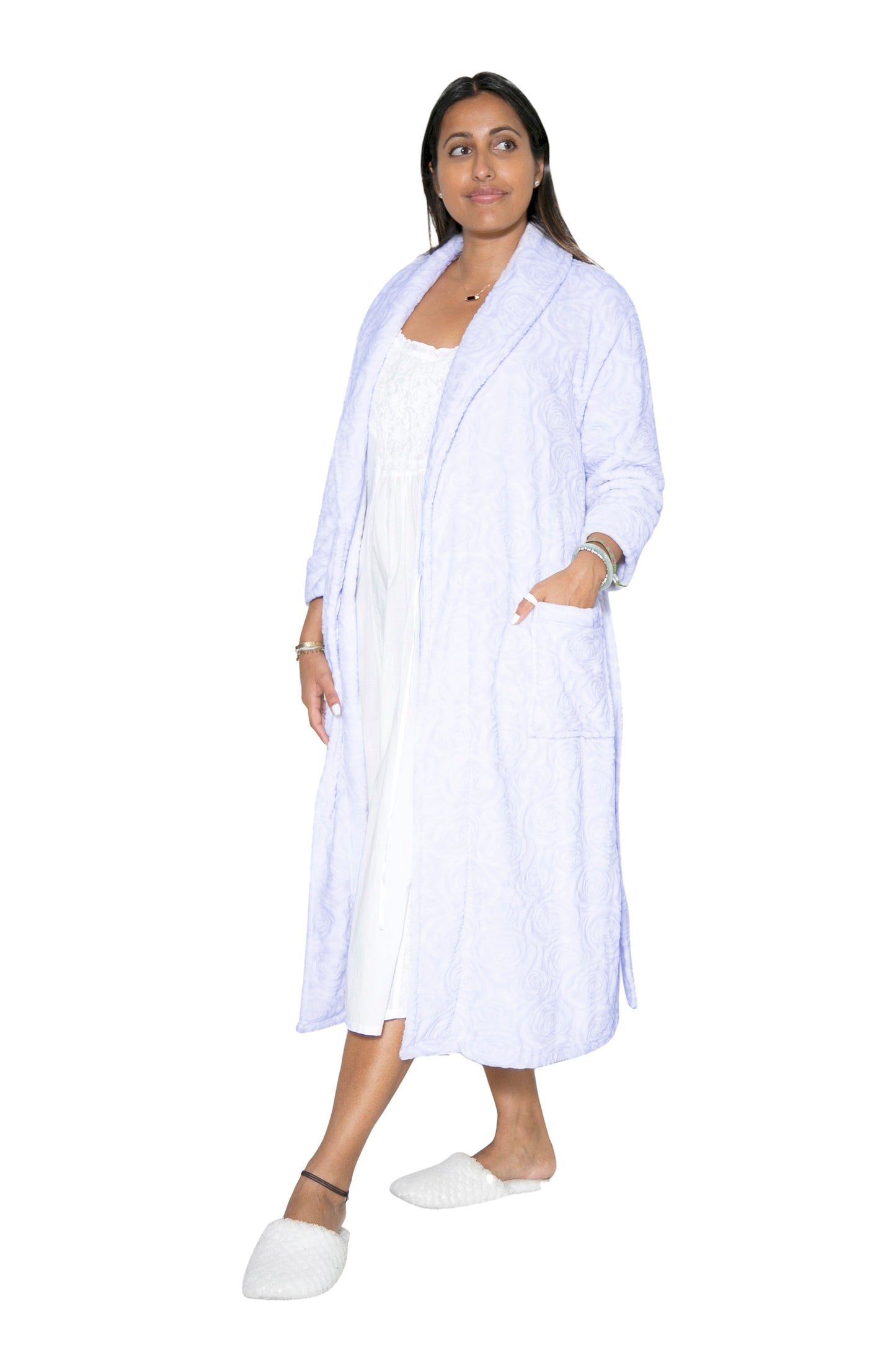 Rose Print Sheered Minky Wrap Robe - La Cera