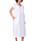 La Cera Embroidered Gathered Short Sleeve Gown - La Cera