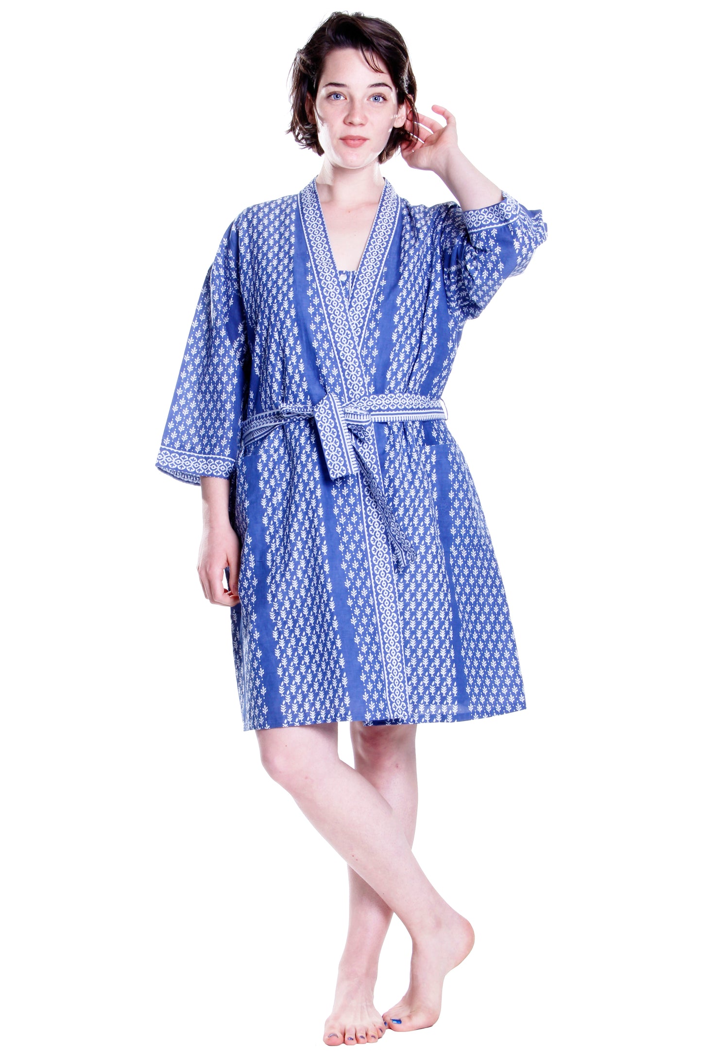 Printed Short Cotton Robe - La Cera