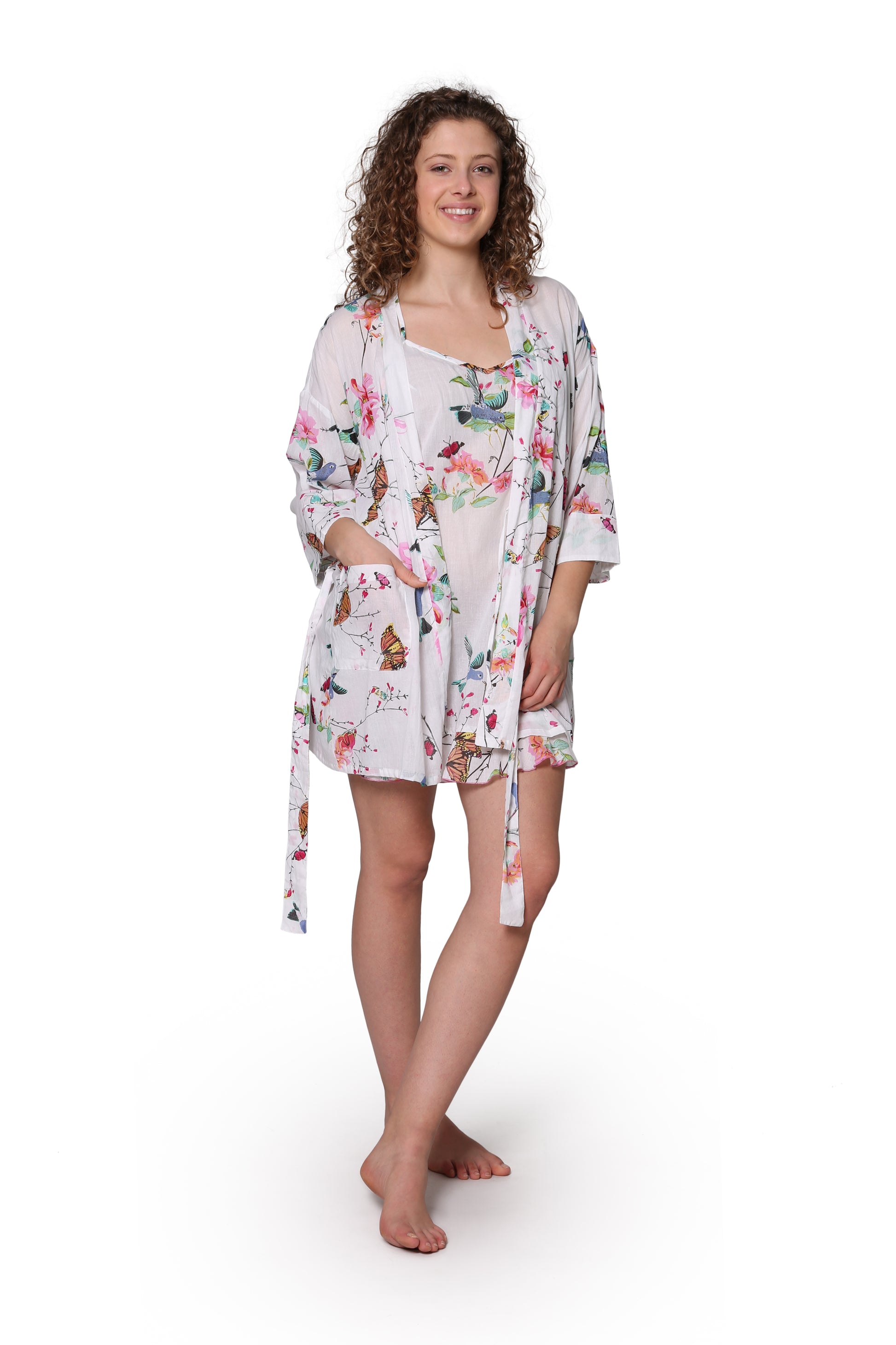White Floral Cotton Robe - La Cera