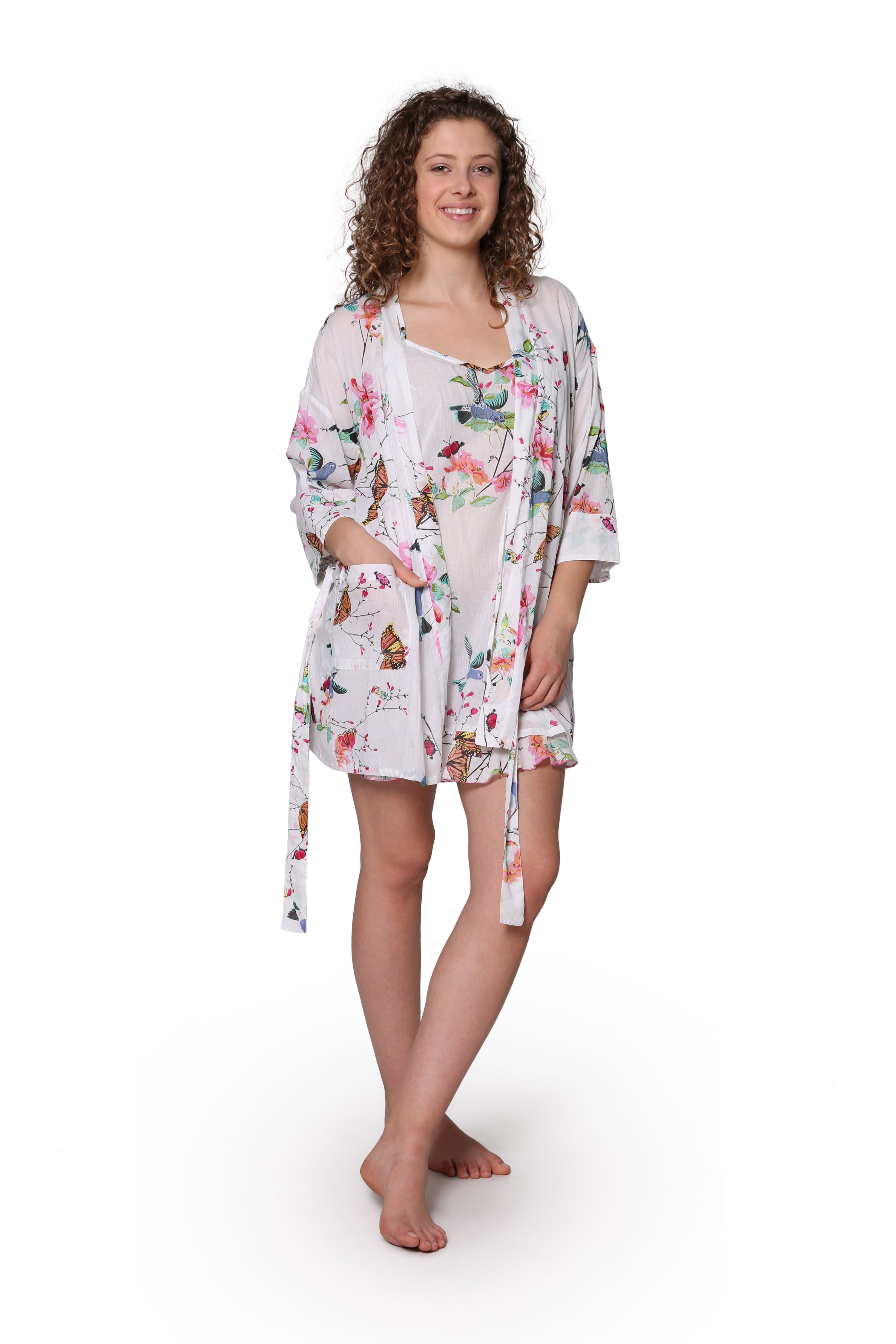 White Floral Cotton Robe - La Cera