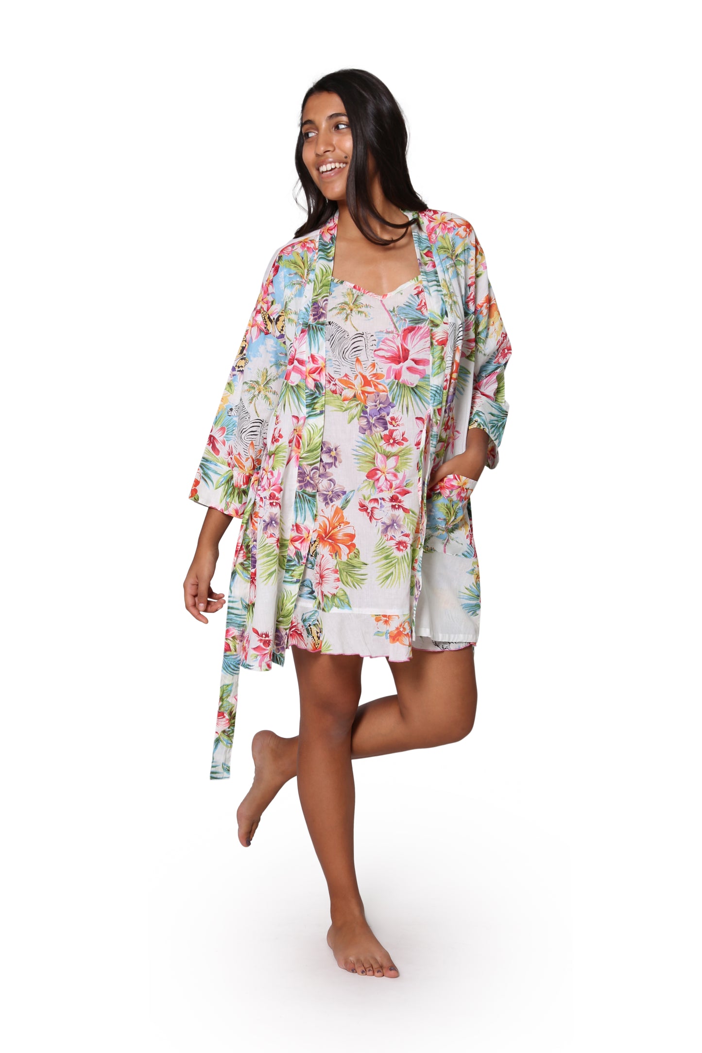 White Tropical Cotton Robe - La Cera