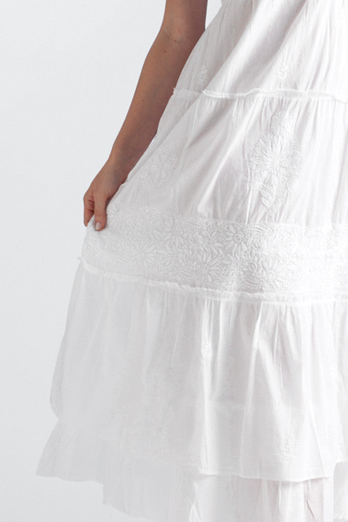 La Cera Embroidered Layered Short Sleeve Tiered Gown - La Cera - 2