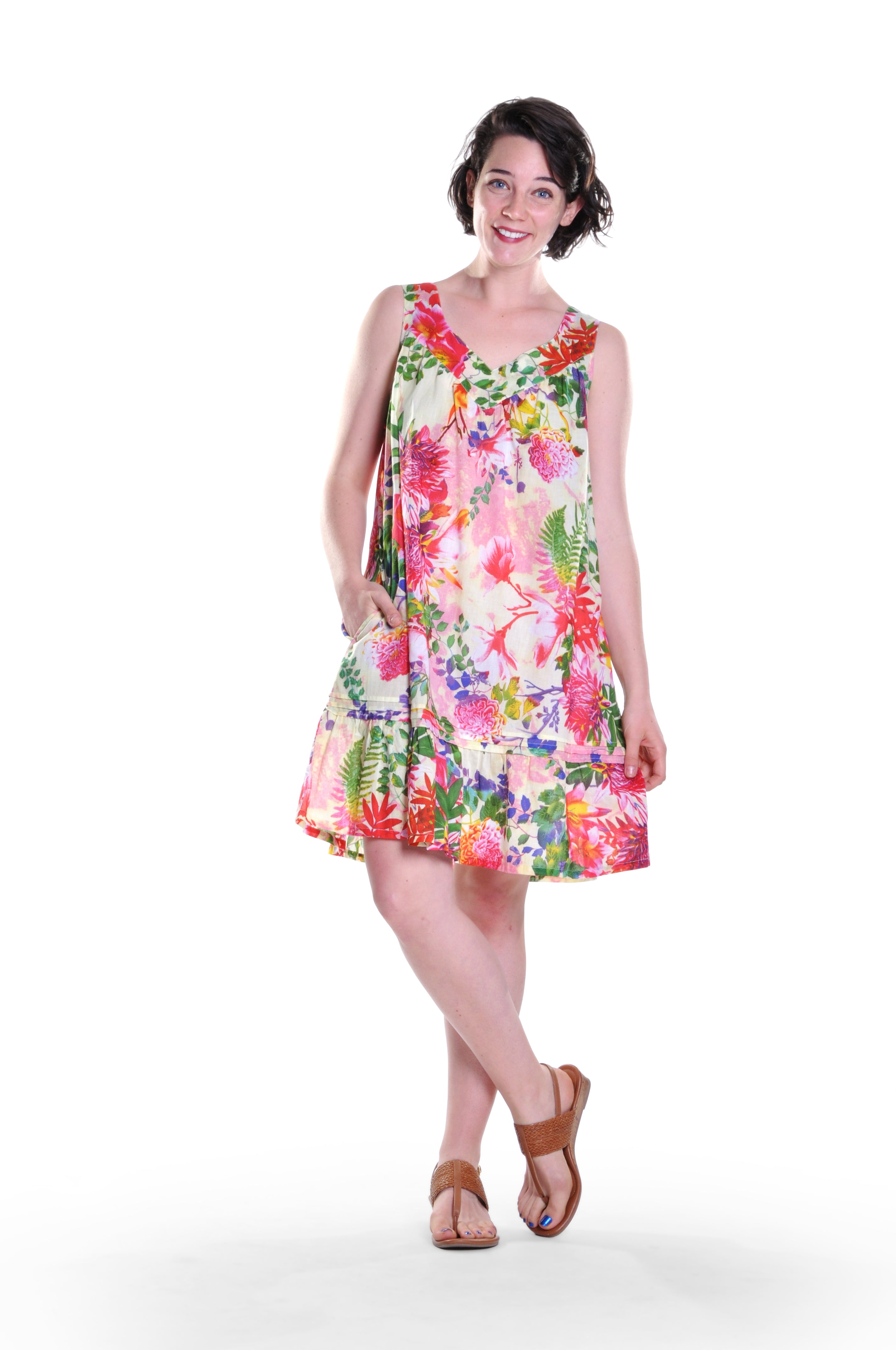 100% Cotton Multicolored Floral Chemise - La Cera
