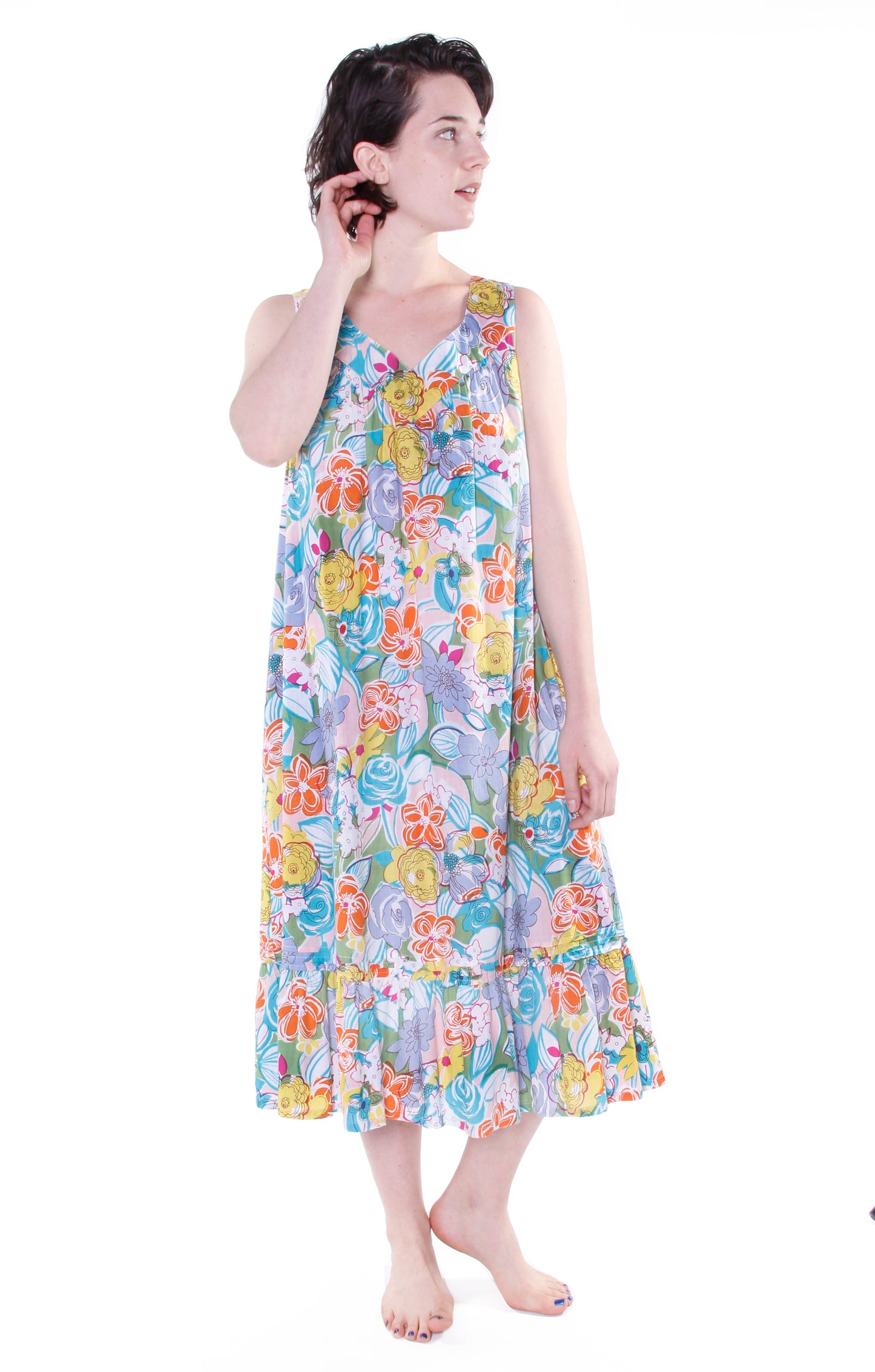 Vibrant Print Sweetheart Neck Gown with Pockets