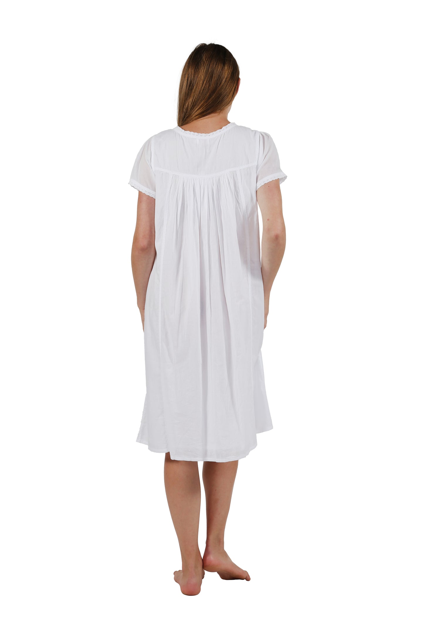 Cap Sleeve 100% Cotton White Embroidered Gown - La Cera