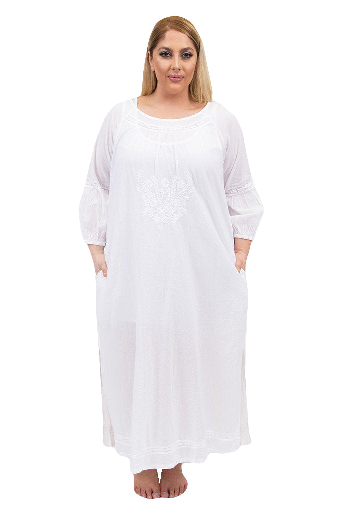 La Cera Plus Size Embroidered Night Gown - La Cera