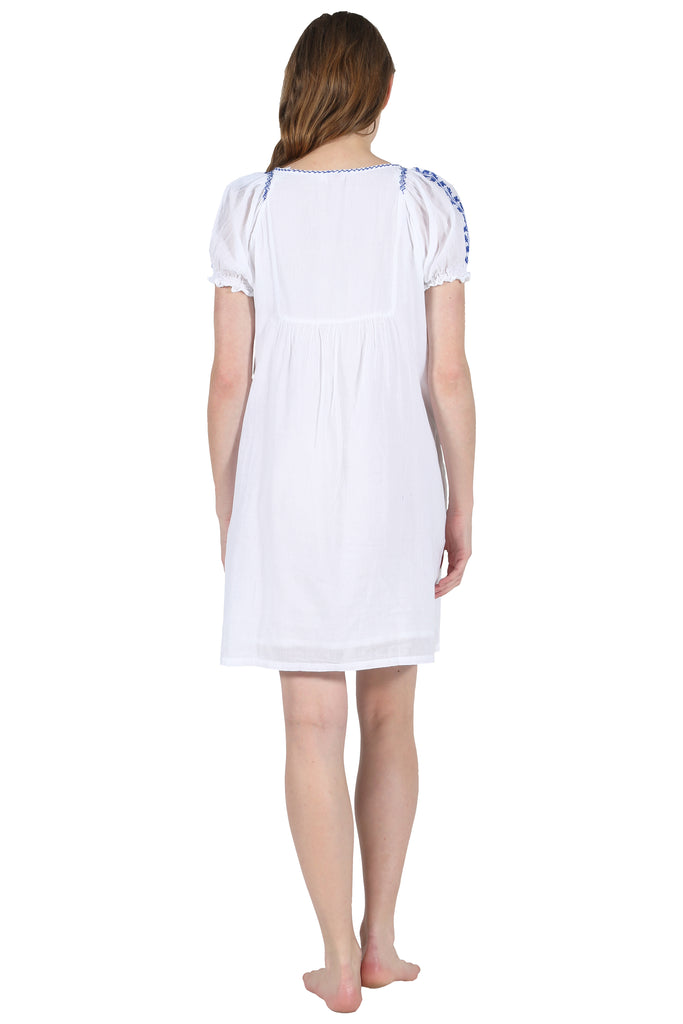 La Cera Short Sleeve Embroidered Peasant Chemise - La Cera