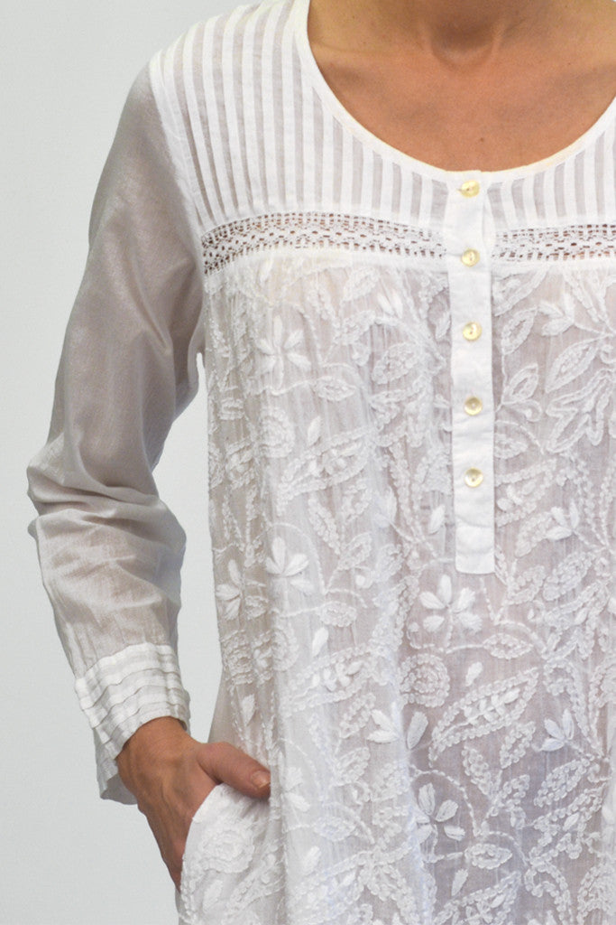 La Cera Long Sleeve White Embroidered Gown - La Cera - 2