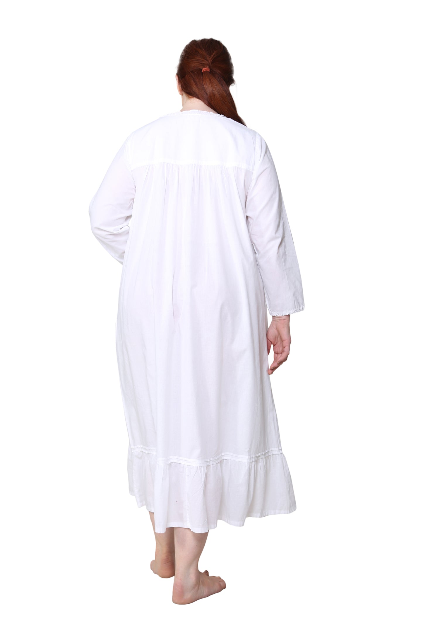 Plus Size 100% Cotton Embroidered Long Sleeve Gown - La Cera