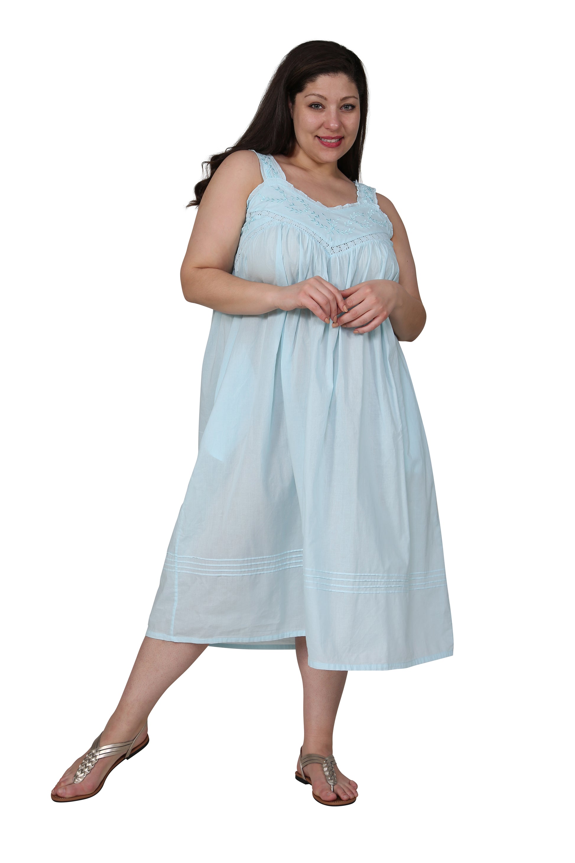 La Cera Plus Size Embroidered Sleeveless Pinafore Gown - La Cera