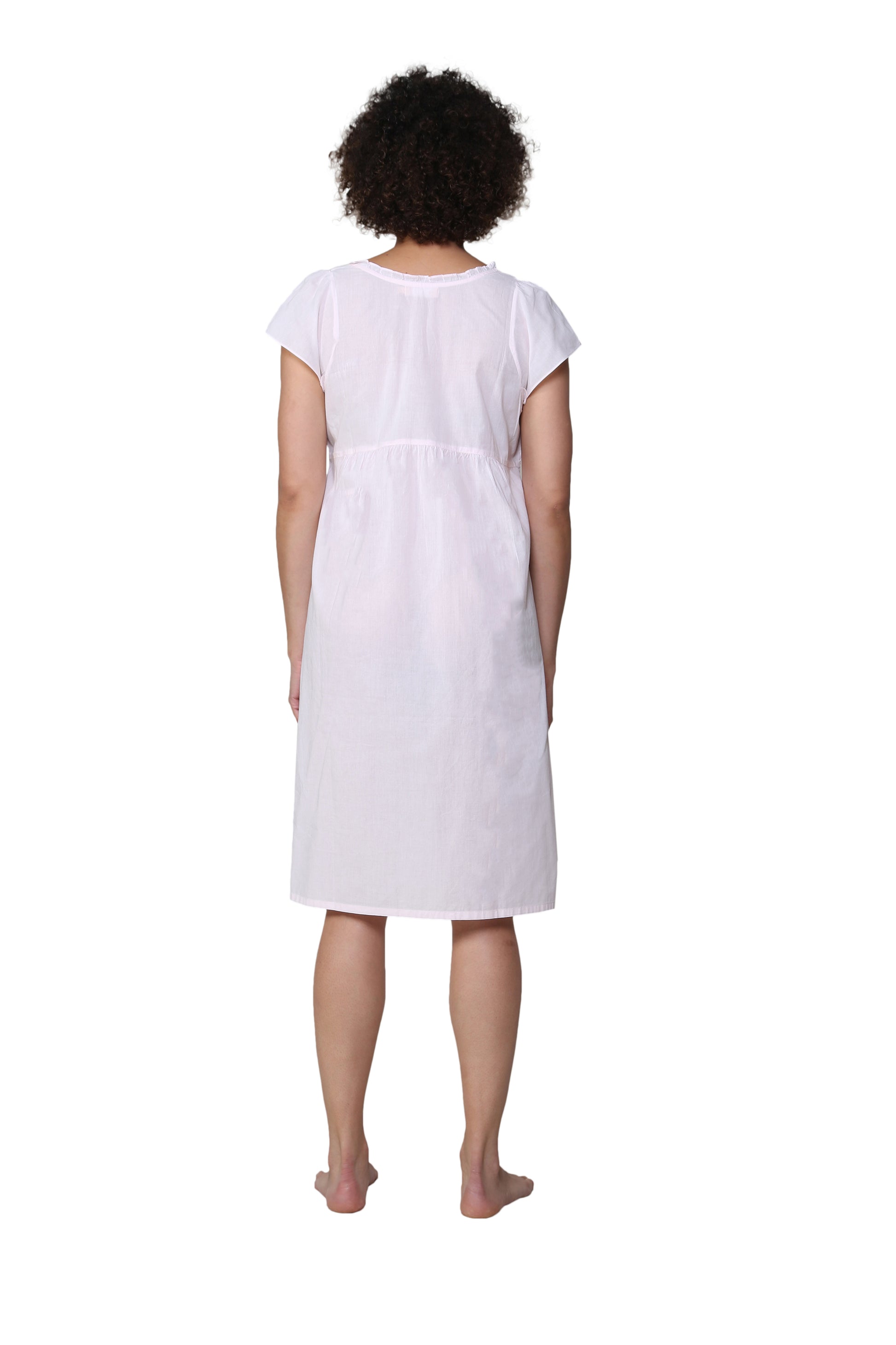 La Cera 100% White Cotton Embroidered Sweetheart Chemise - La Cera