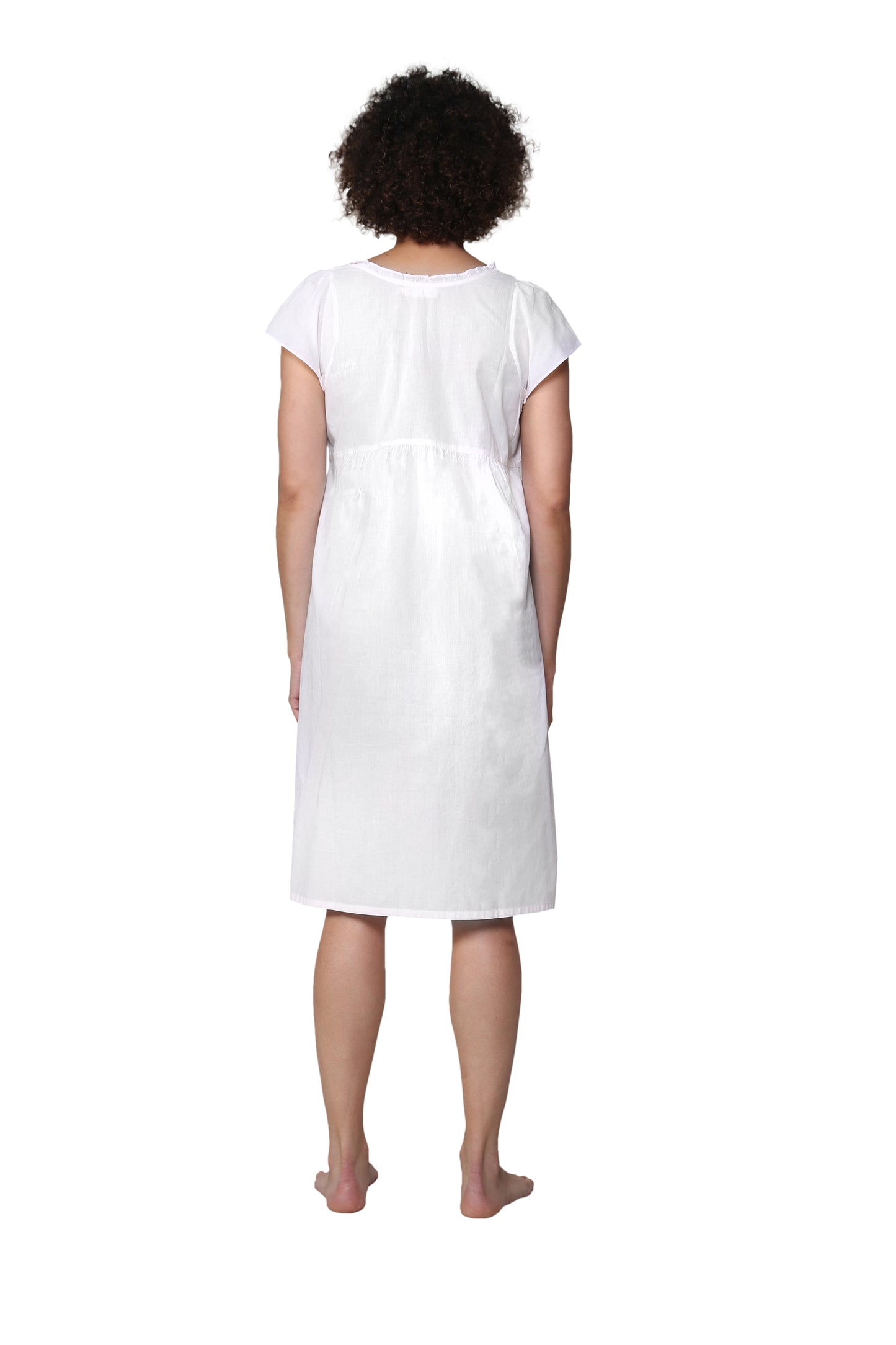 La Cera 100% White Cotton Embroidered Sweetheart Chemise - La Cera