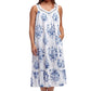 100% Cotton Lace Trim Flounce Gown- Blue and White Floral Print - La Cera