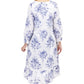 100% Cotton Lace Trim Flounce Robe Gown- Blue and White Floral Print - La Cera