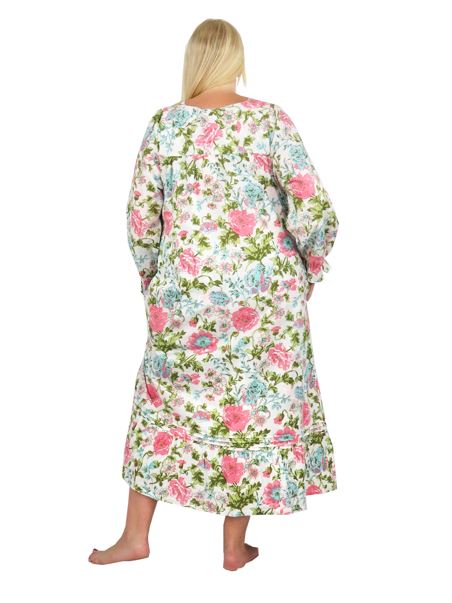 Vestido de talla grande con encaje y estampado de jardín inglés con botones en la parte delantera