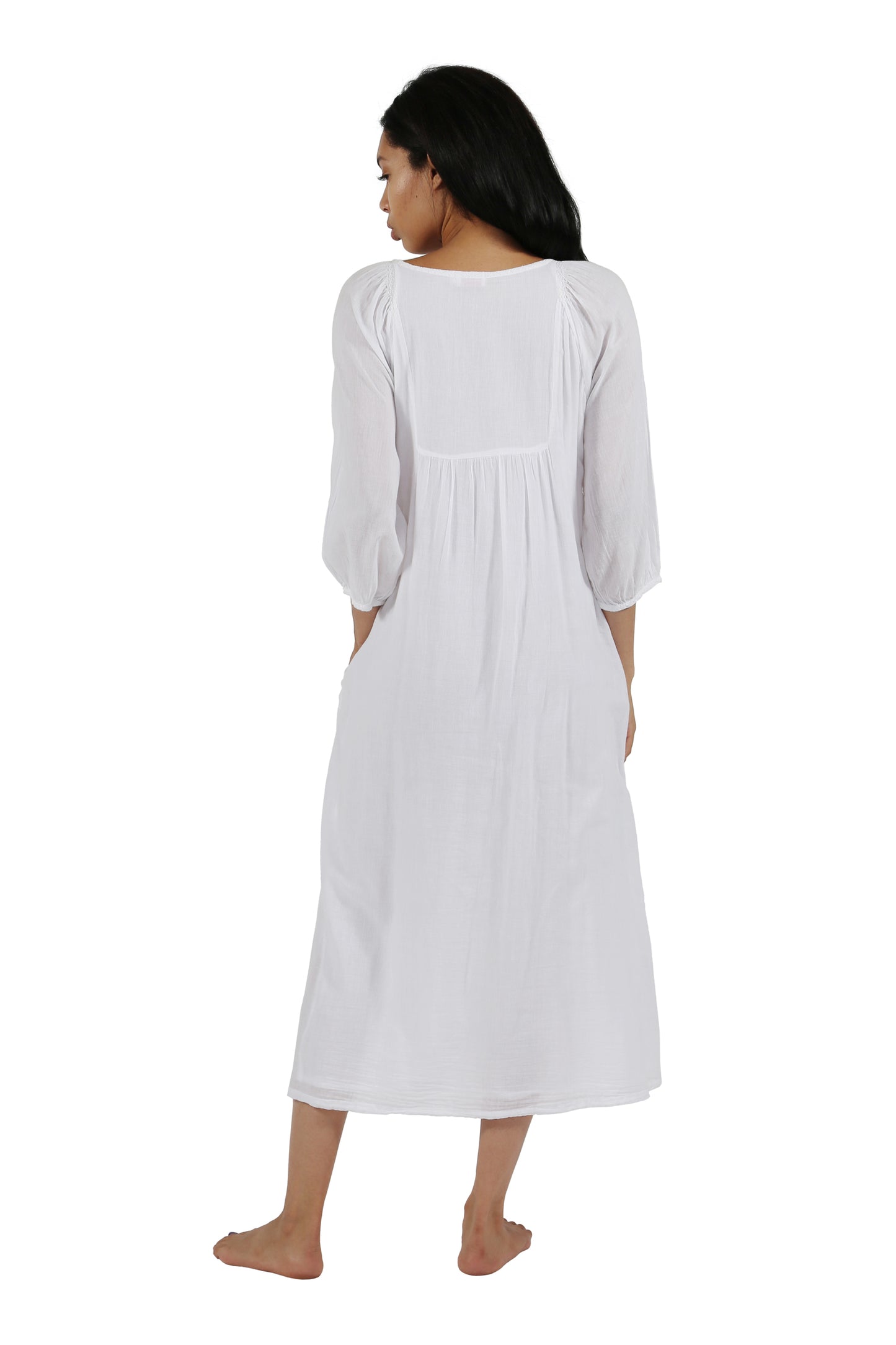 100% Cotton 3/4 Sleeve Embroidered Gown - La Cera