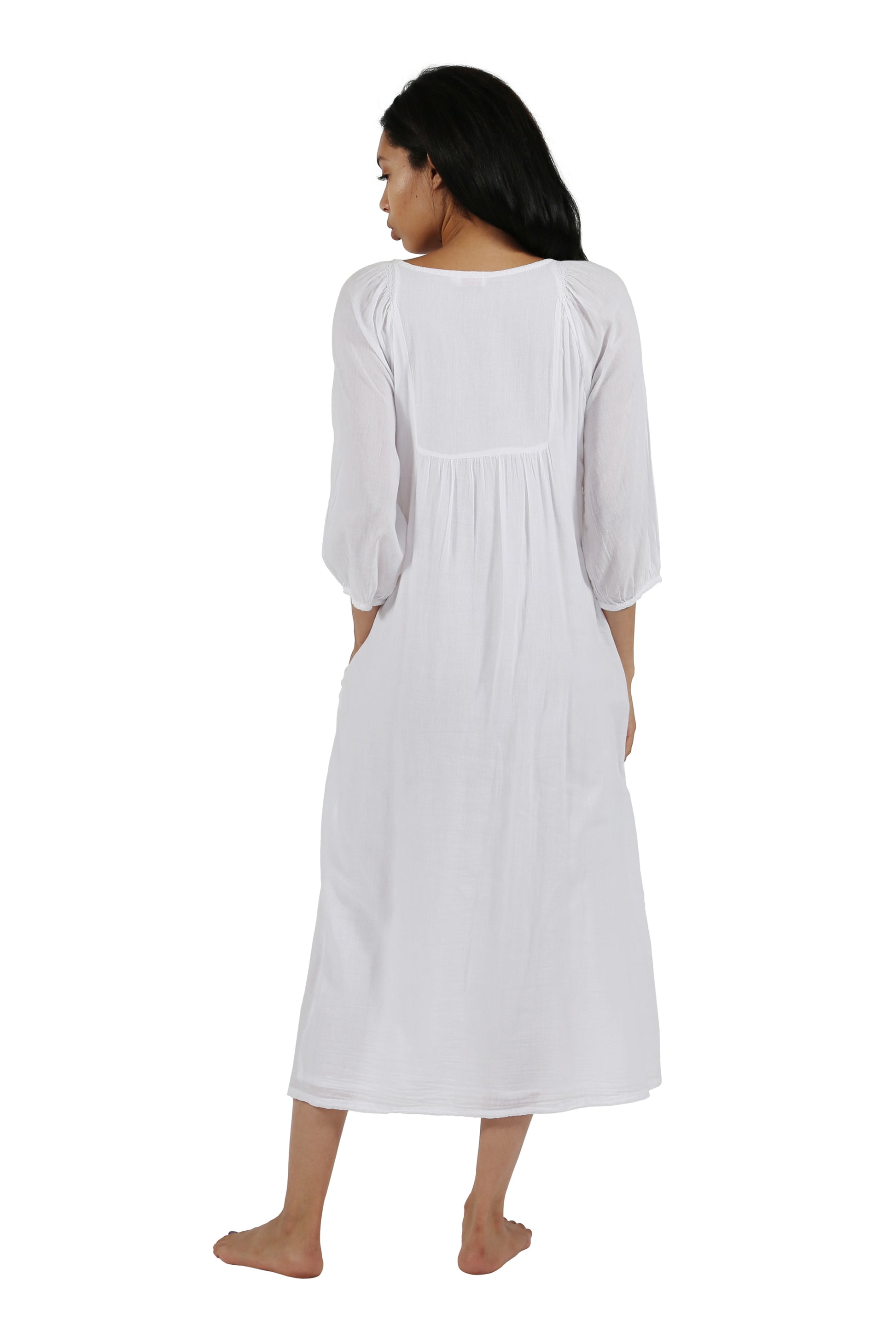 100% Cotton 3/4 Sleeve Embroidered Gown - La Cera