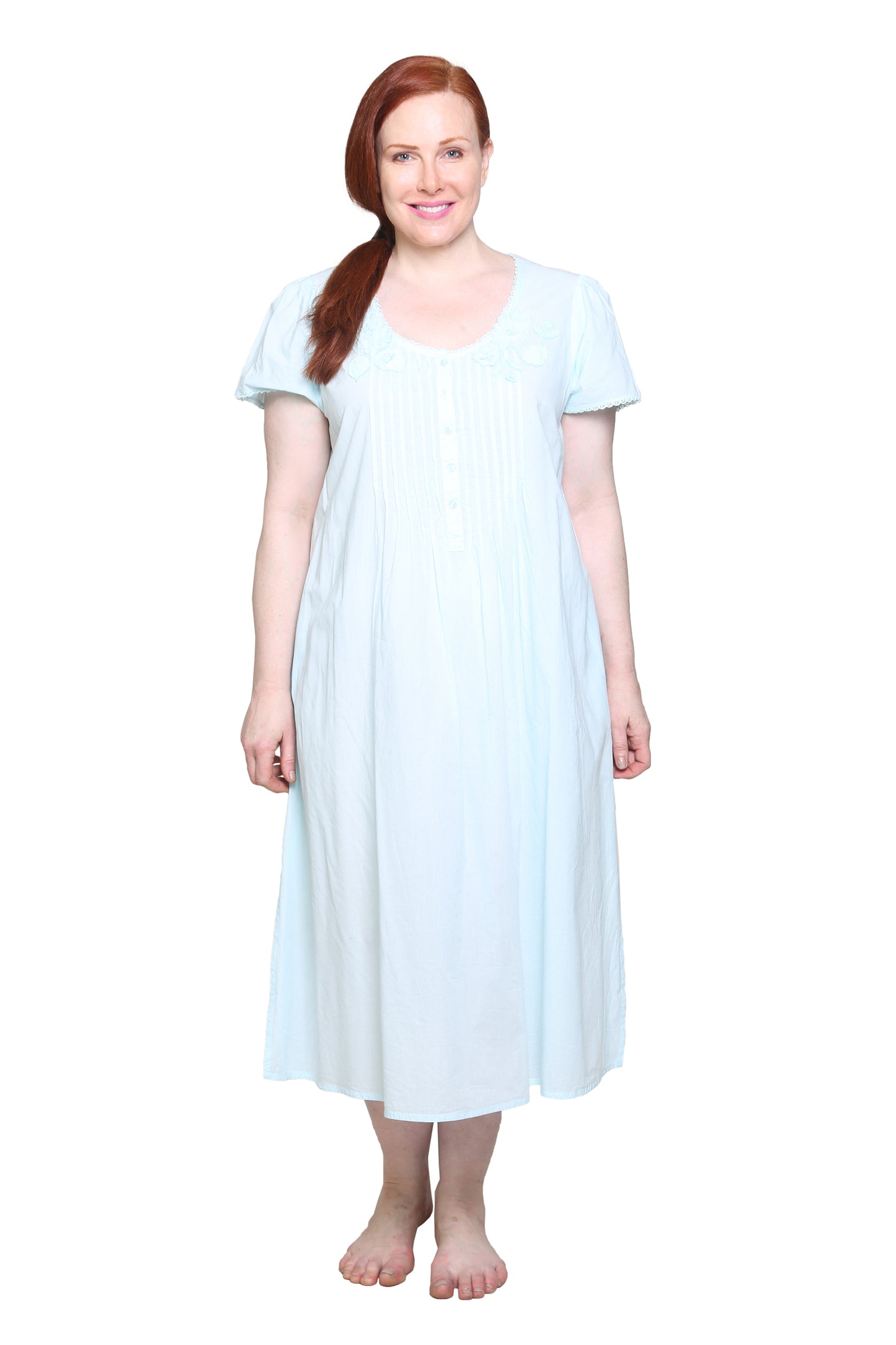 La Cera Plus Size 100% Cotton Lace Applique Gown - La Cera