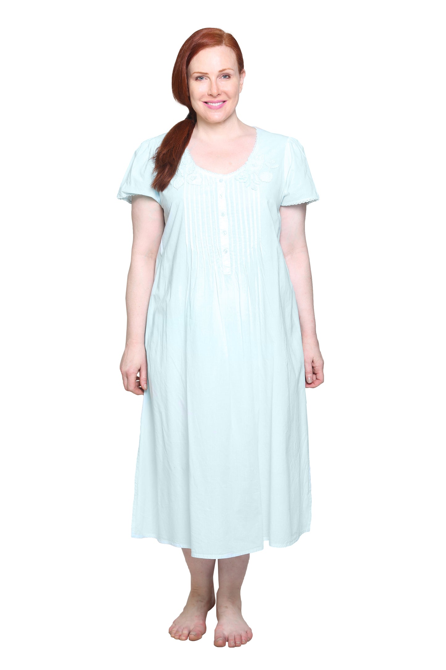 La Cera Plus Size 100% Cotton Lace Applique Gown - La Cera