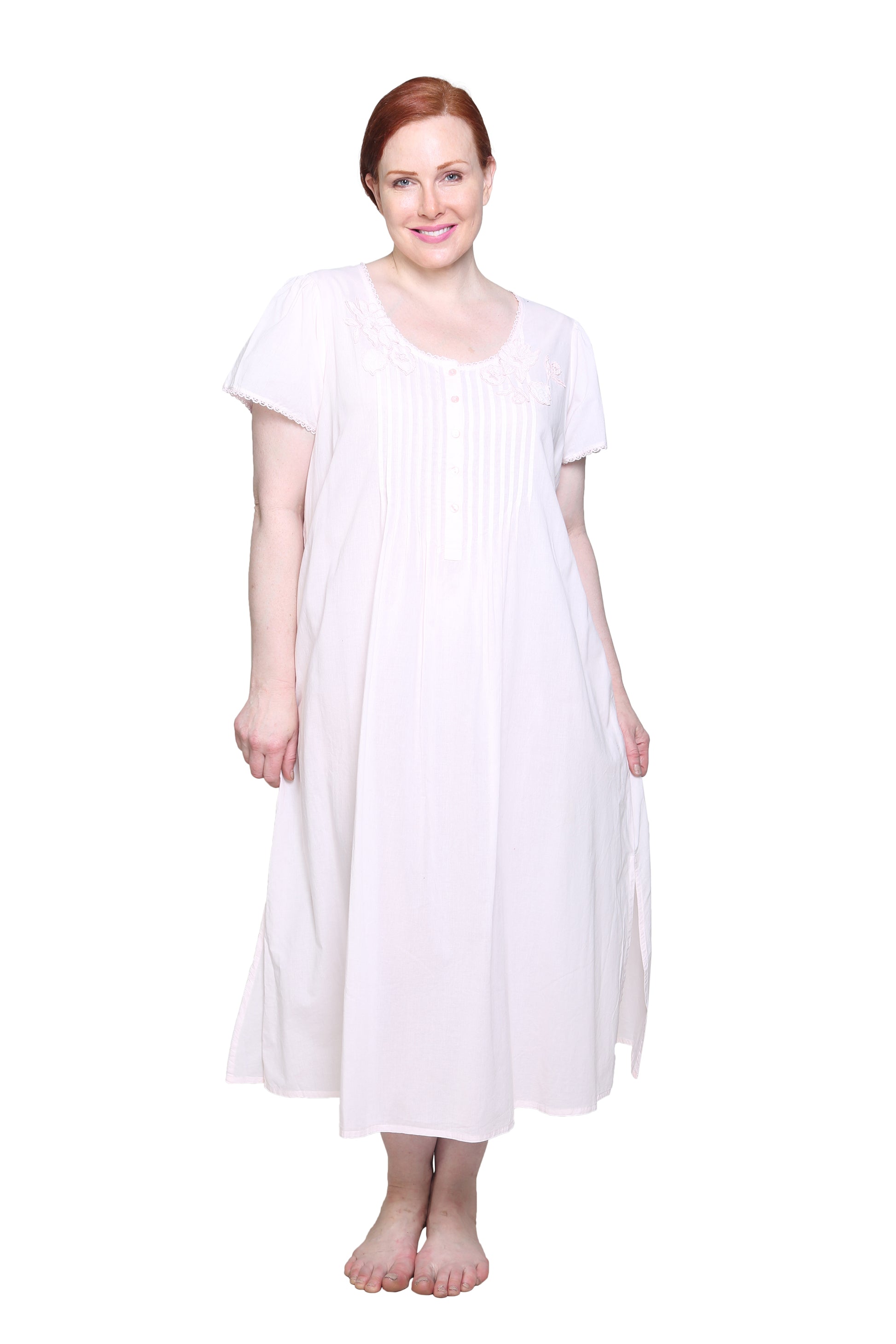 La Cera Plus Size 100% Cotton Lace Applique Gown - La Cera