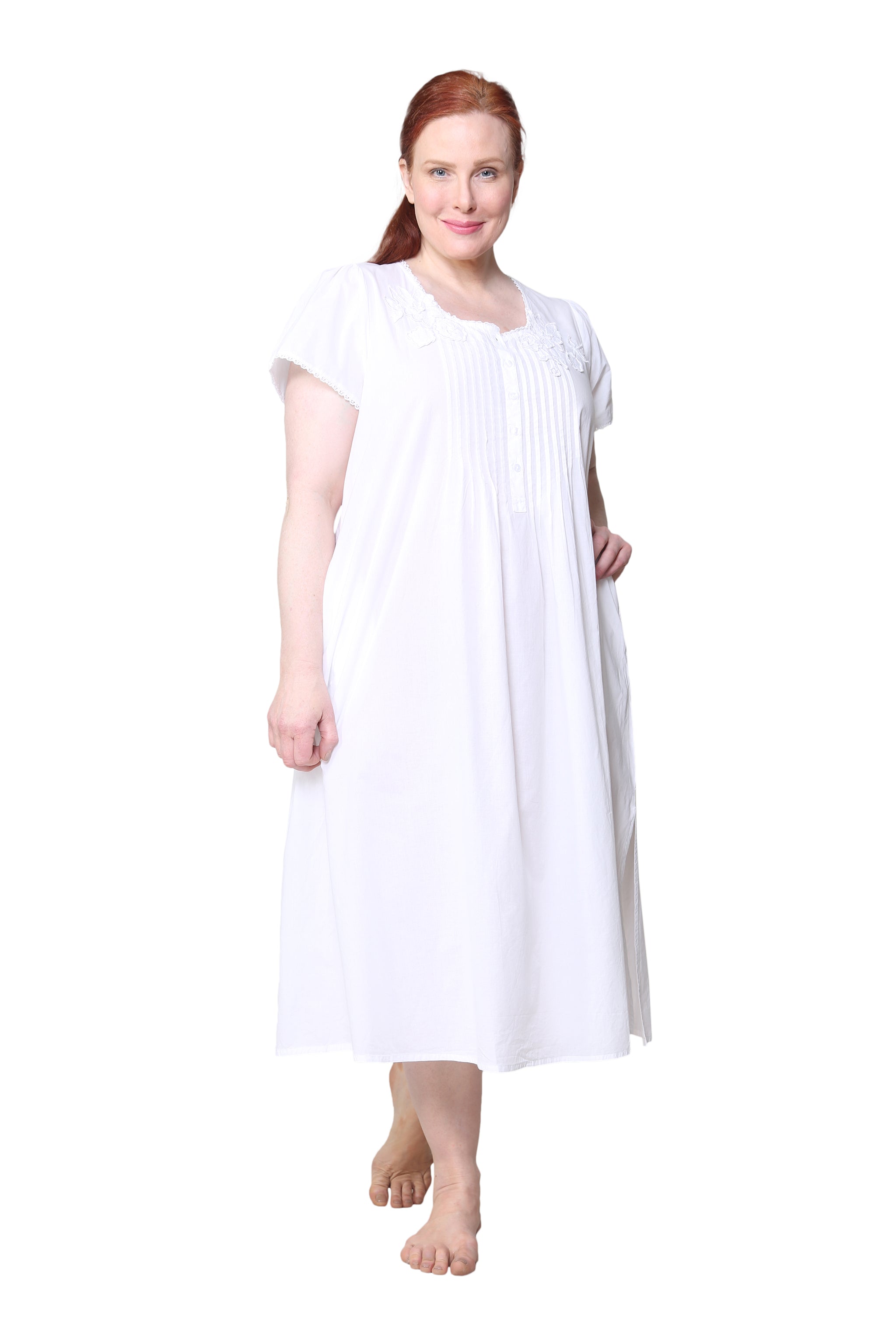 La Cera Plus Size 100% Cotton Lace Applique Gown - La Cera
