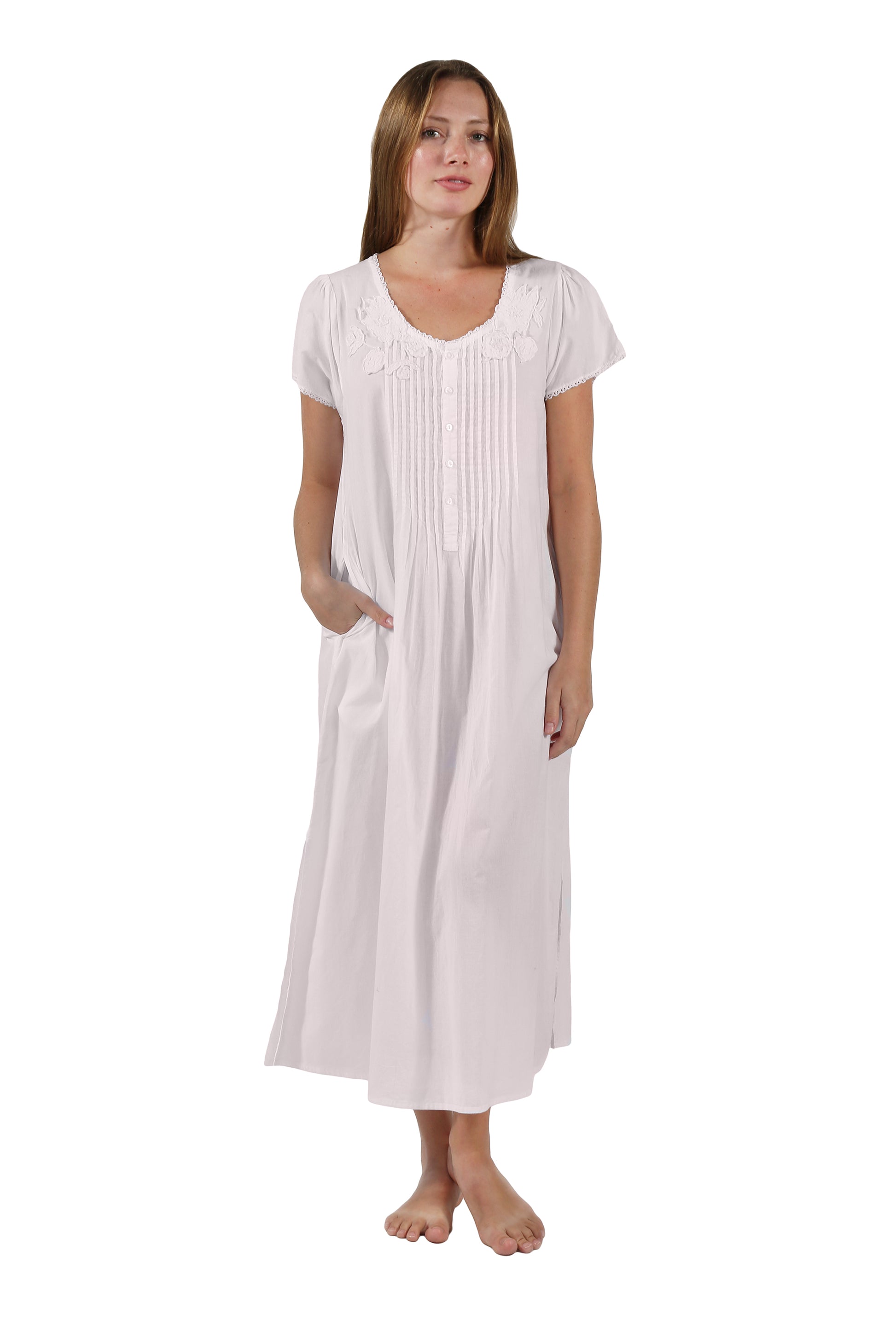 La Cera 100% Cotton Lace Applique Gown - La Cera